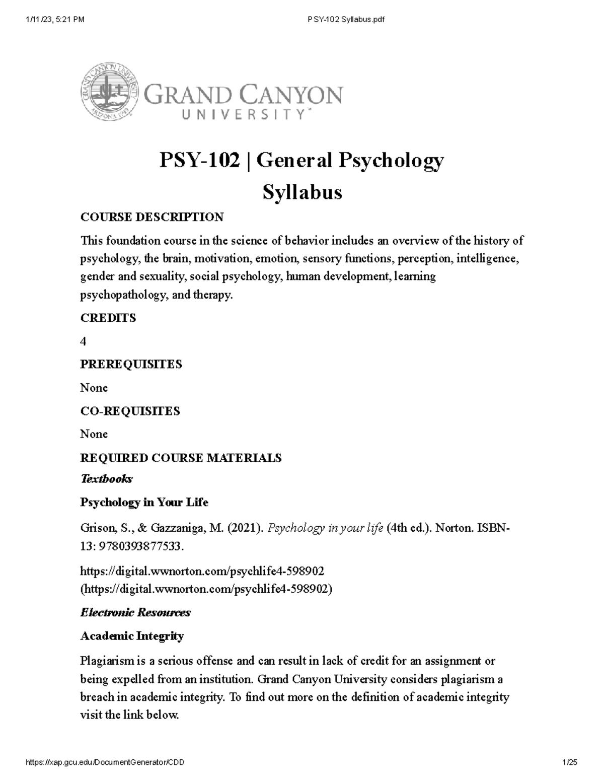 PSY-102 Syllabus - ... - PSY-102 | General Psychology Syllabus COURSE ...