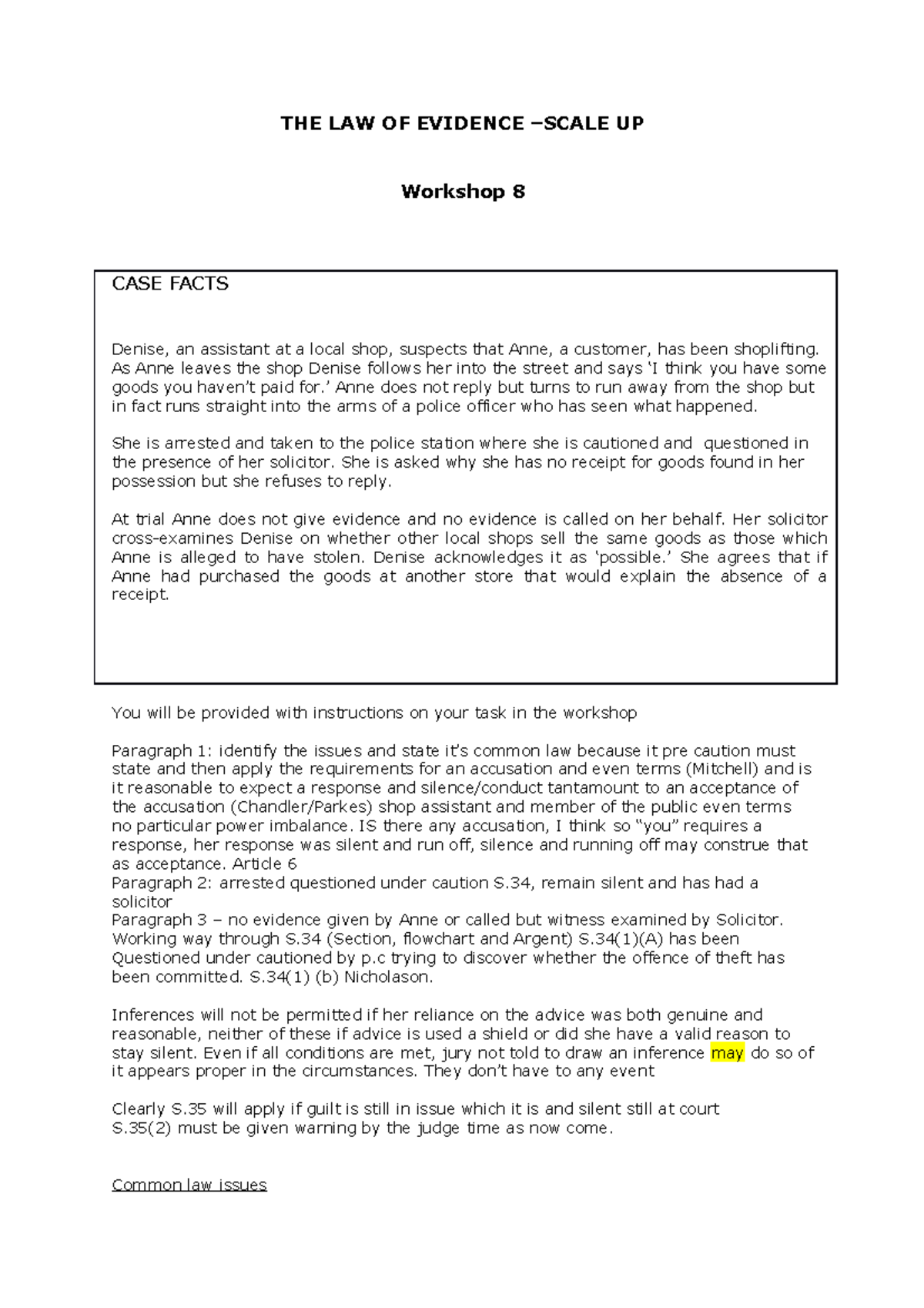 Silence Lecture 8 case study - THE LAW OF EVIDENCE –SCALE UP Workshop 8 ...