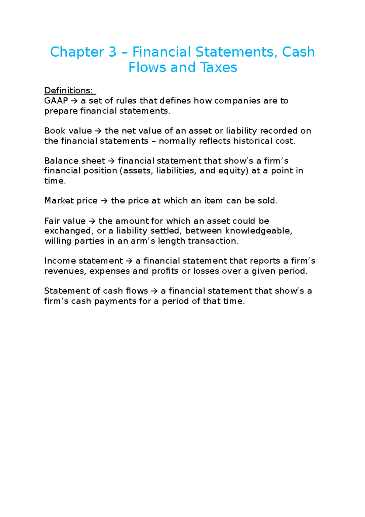 Chapter 3 Financial Statements Cash Flows And Taxes Chapter 3