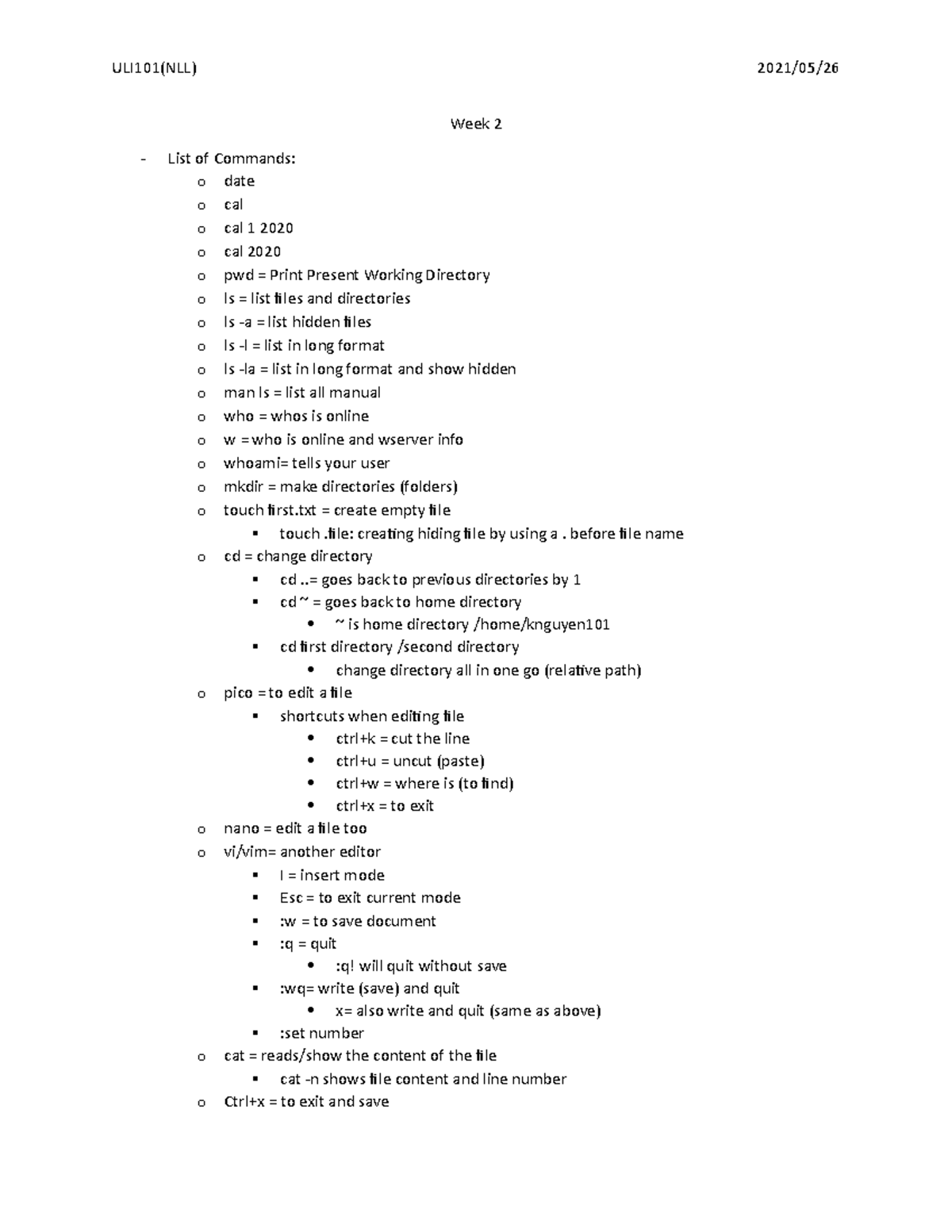 Week 2 - Lecture Notes 2 - ULI101(NLL) 2021/05/ Week 2 List Of Commands ...