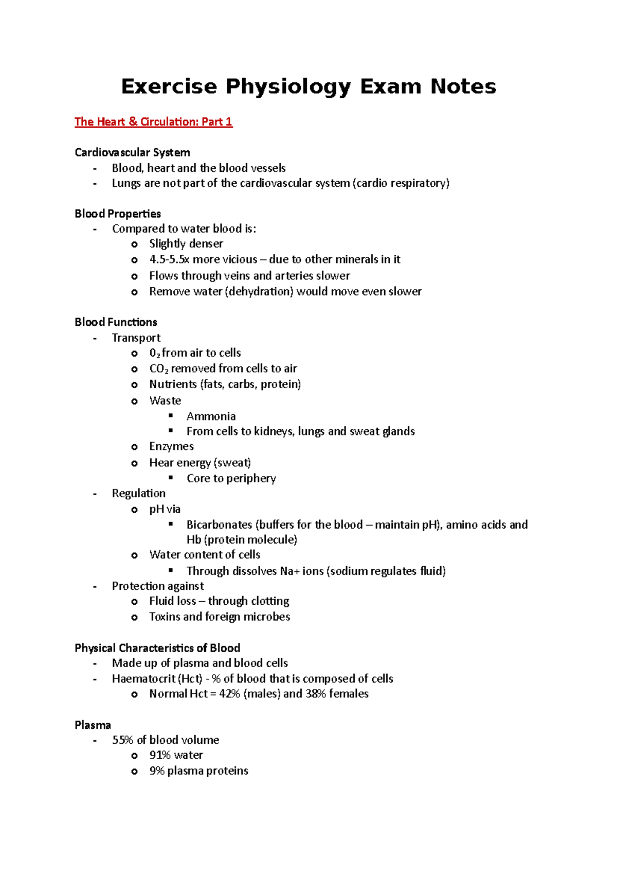 Exercise Physiology Exam Notes - 5-5 More Vicious – Due To Other 