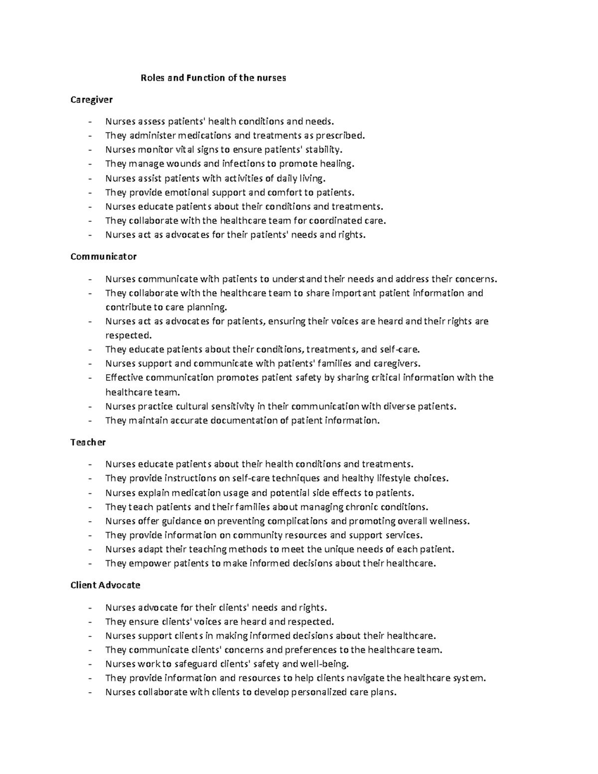 health education nurses roles - Roles and Function of the nurses ...