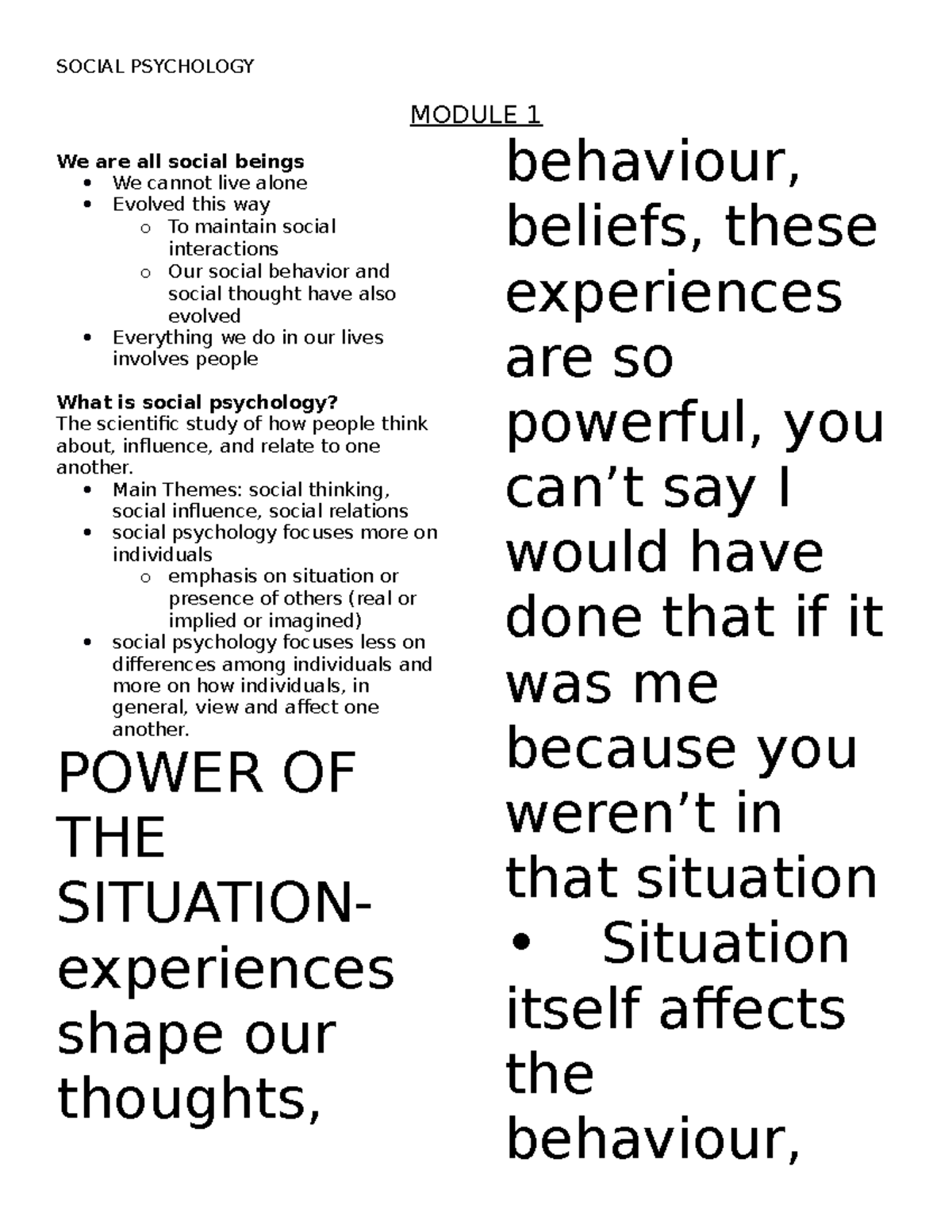Module 1 - Lecture notes Chapter 1 - SOCIAL PSYCHOLOGY MODULE 1 We are ...