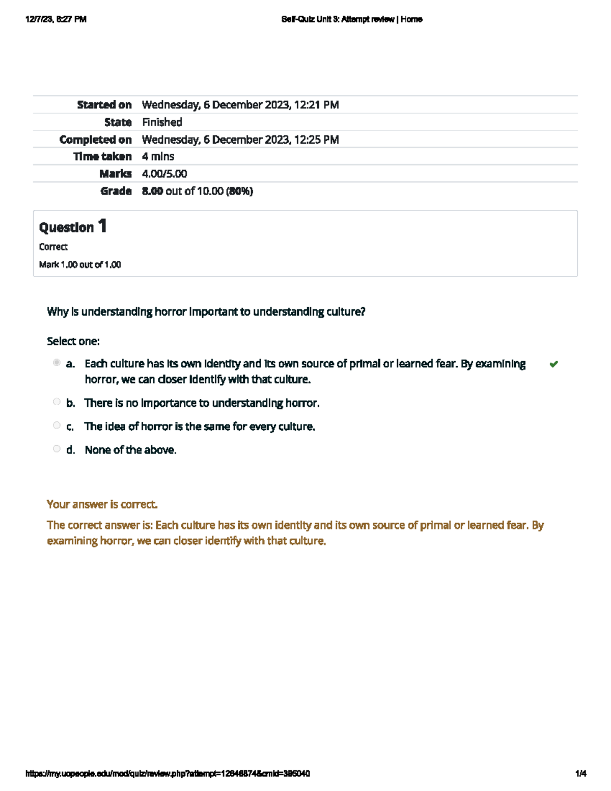 ENGL 1405-01 self Quiz Unit 3 - psicologia - Studocu