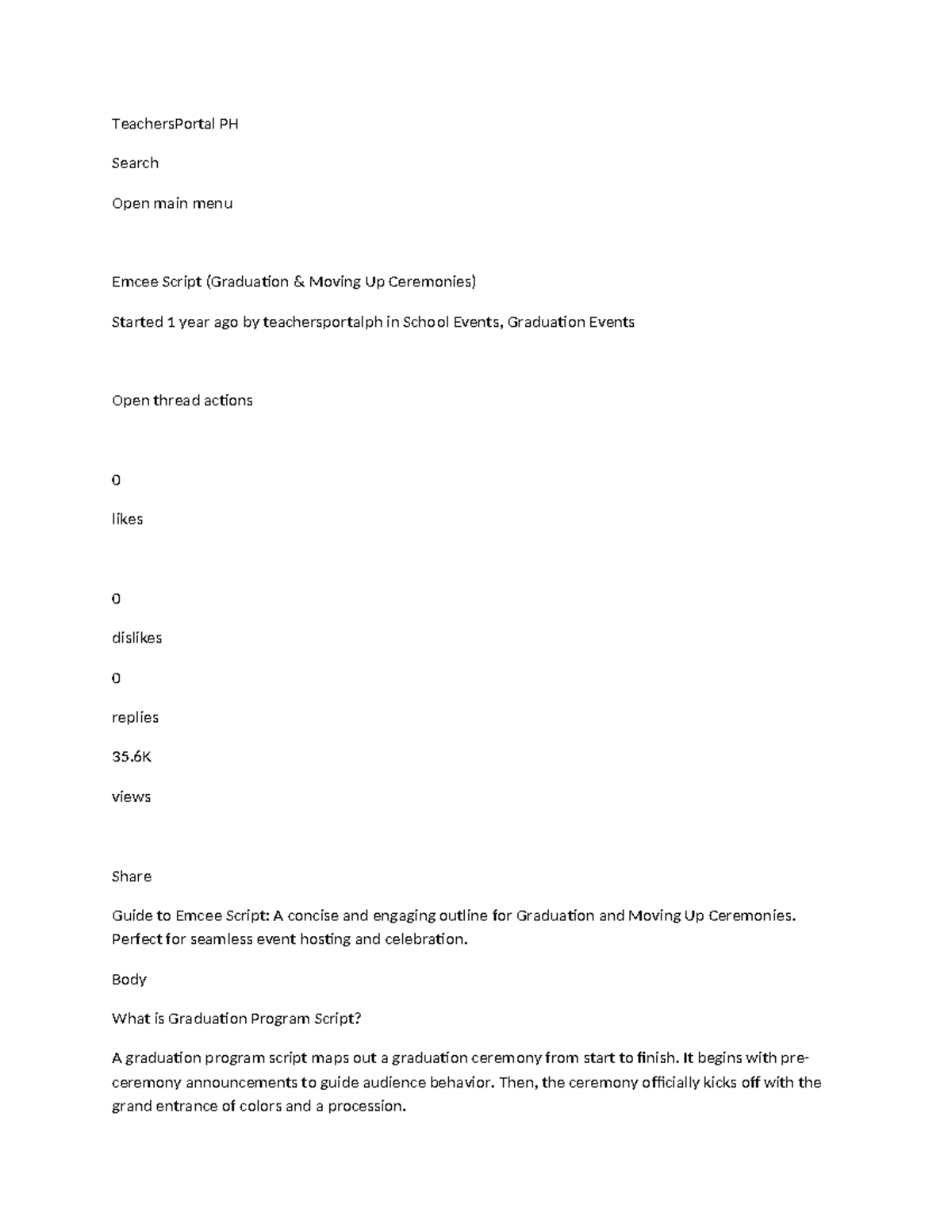 Graduation Emcee Script - TeachersPortal PH Search Open main menu Emcee ...