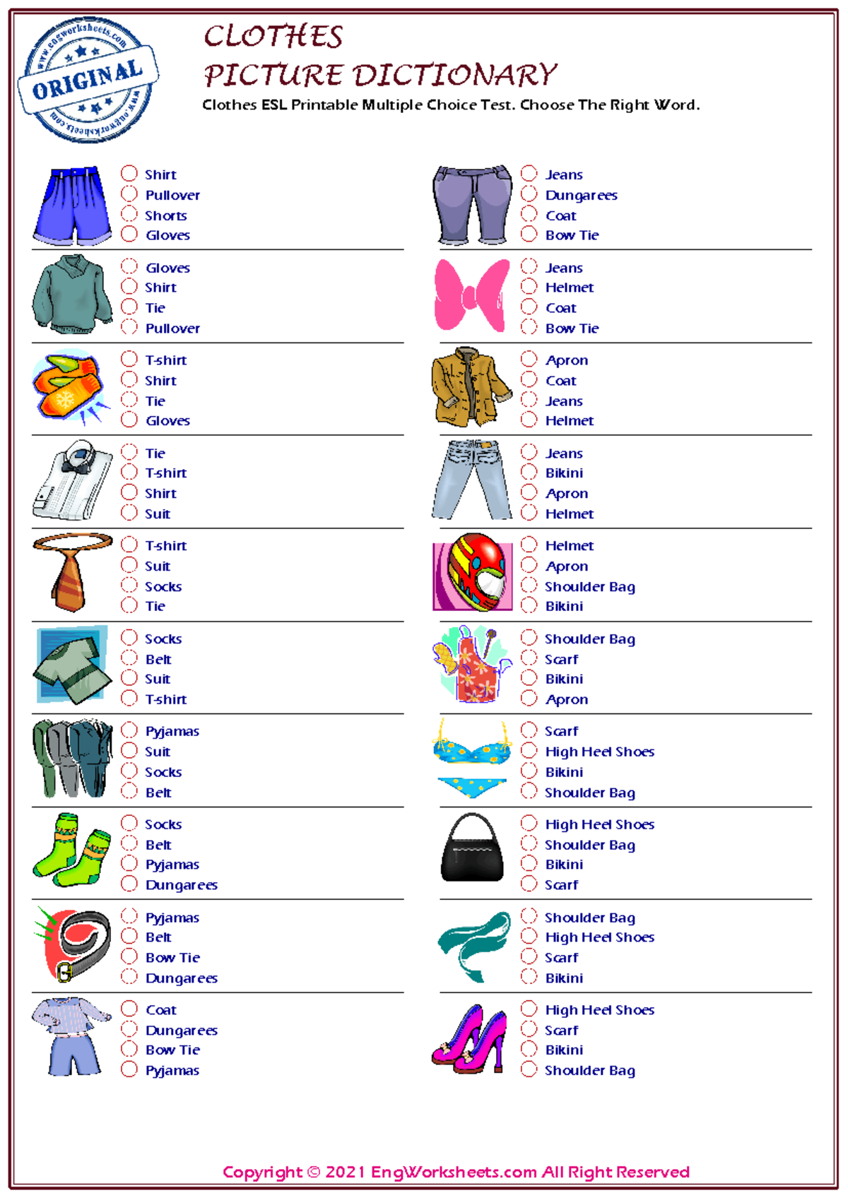 Clothes esl printable multiple choice test choose the right word 7089 ...