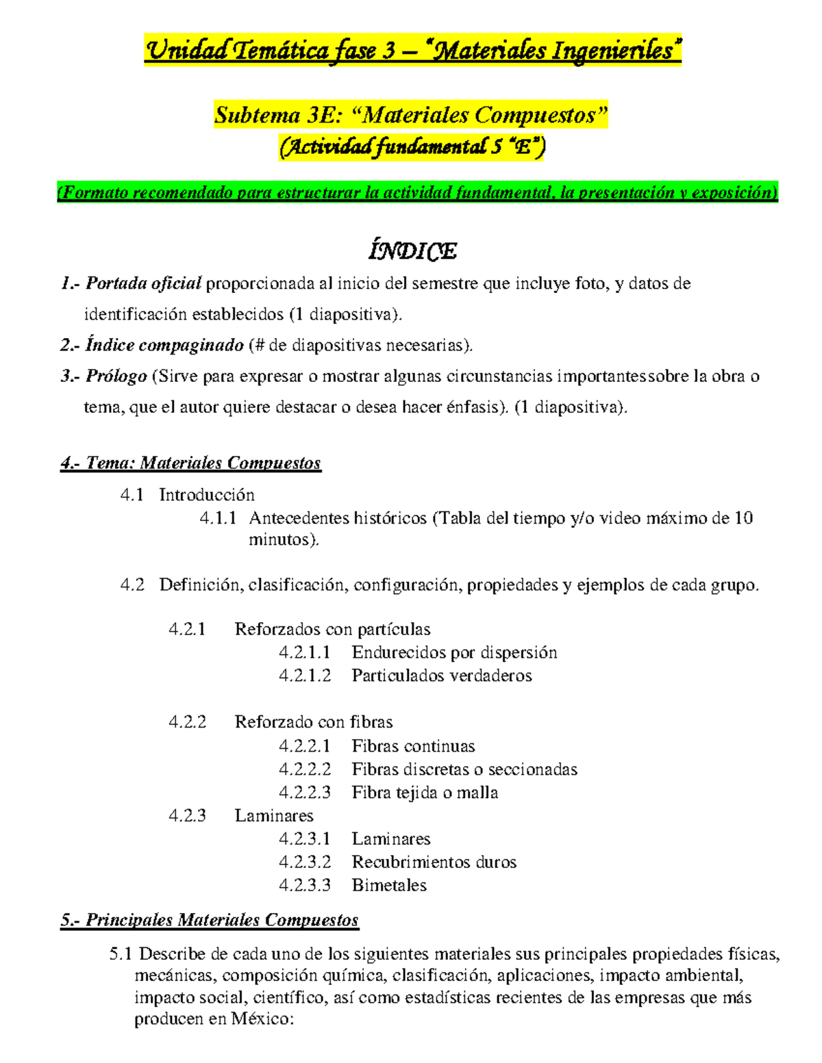 Índice 3E Materiales Compuestos 13MAY22 Unidad Temática fase 3