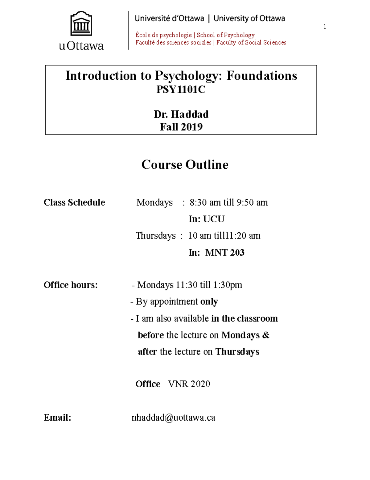 PSY1101-Syllabus - SYLLABUS - INTRODUCTION TO EXPERIMENTAL PSYCHOLOGY ...