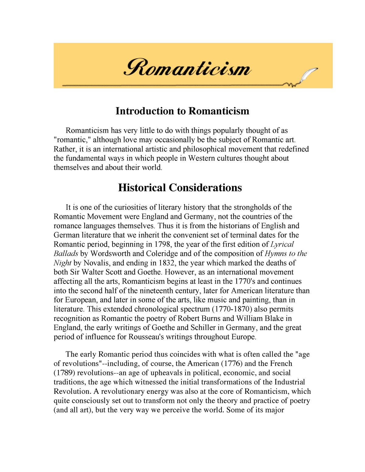 Intro-to-Romanticism - Introduction To Romanticism Romanticism Has Very ...