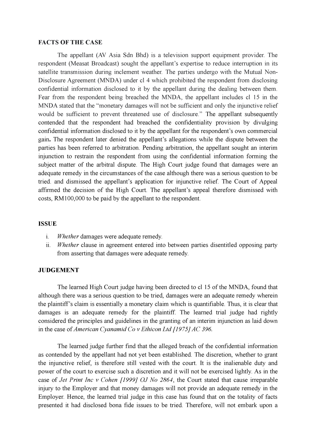 case review AV ASIA SDN BHD V Measat Broadcast Network Systems SDN BHD