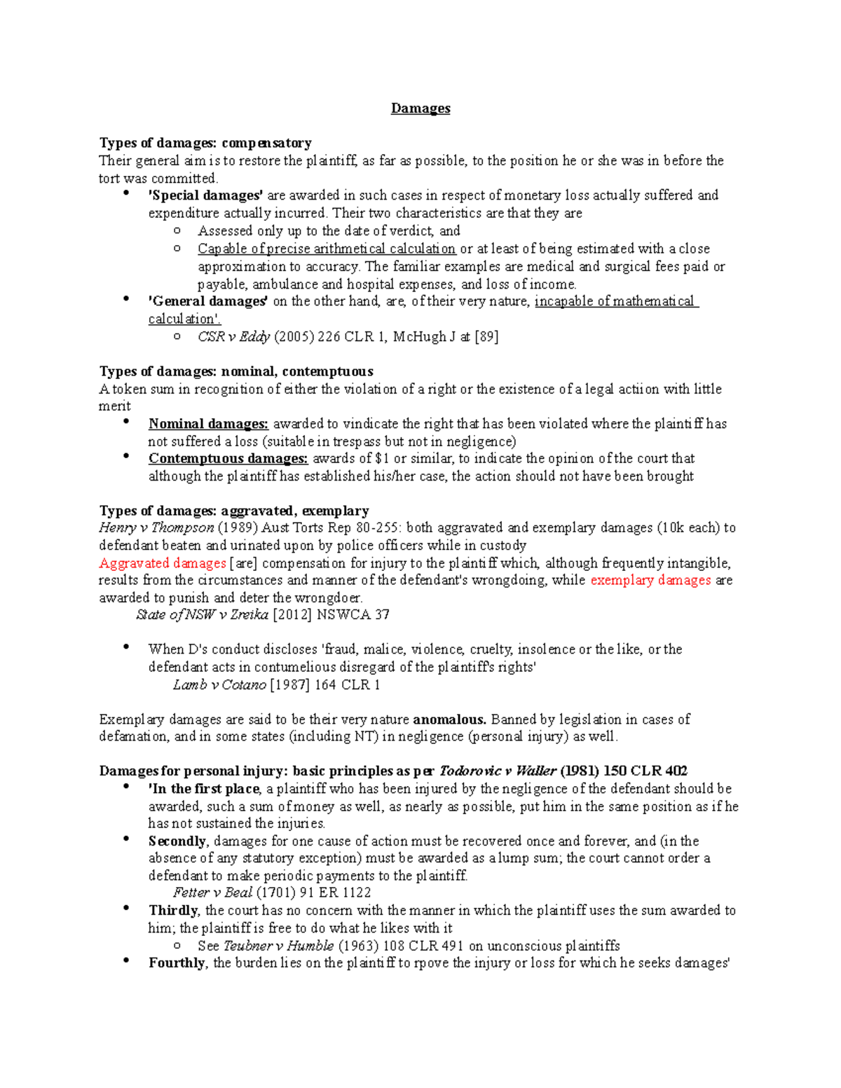 Lecture 6 Notes Damages Types Of Damages Compensatory Their General lecture-6-notes-damages-types-of-damages-compensatory-their-general