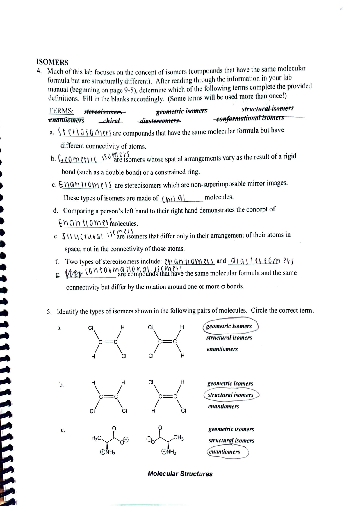 Lab 1: Molecular Structures - • T 