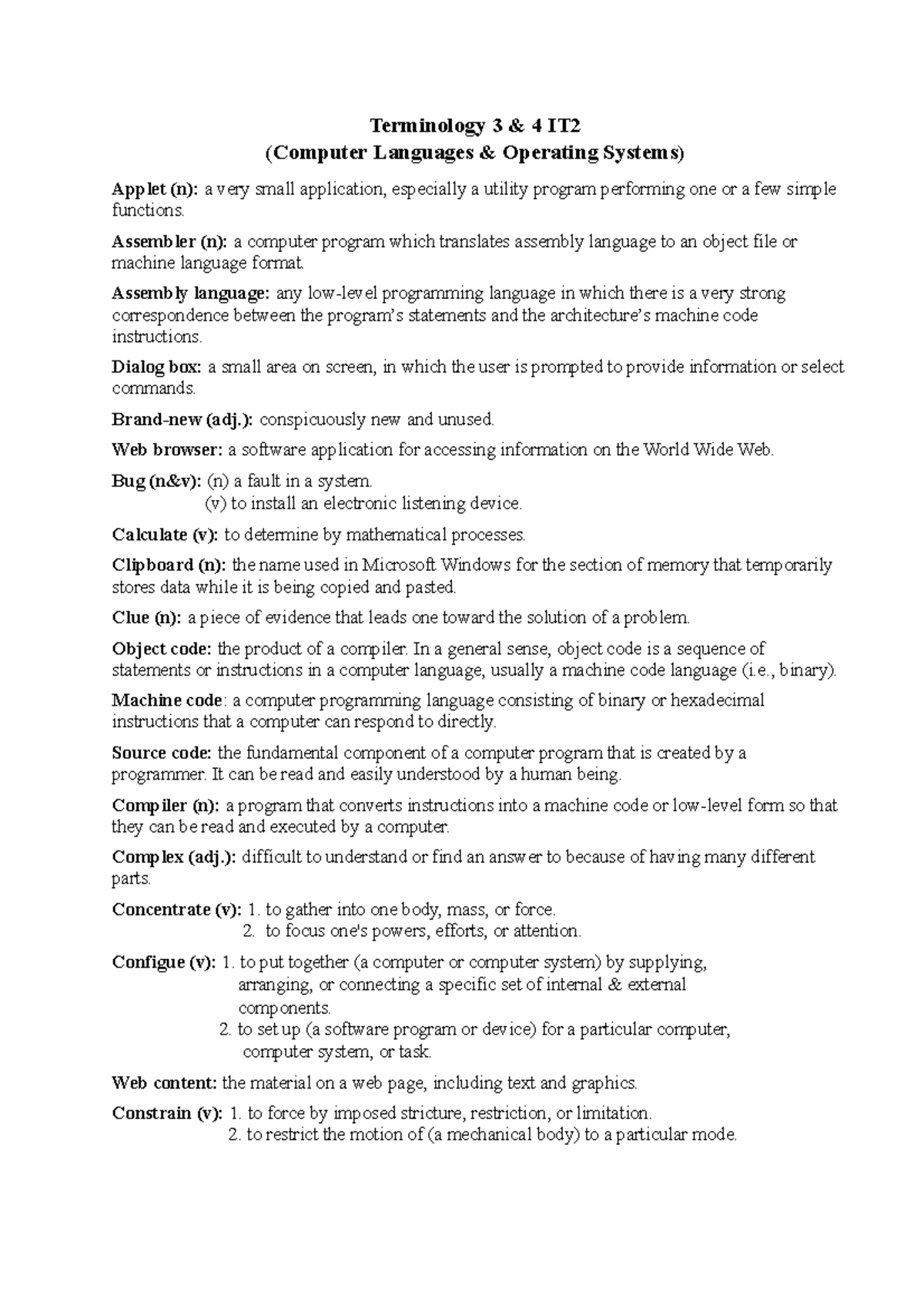 Terminology 34 IT 2 - Terminology 3 & 4 IT (Computer Languages ...