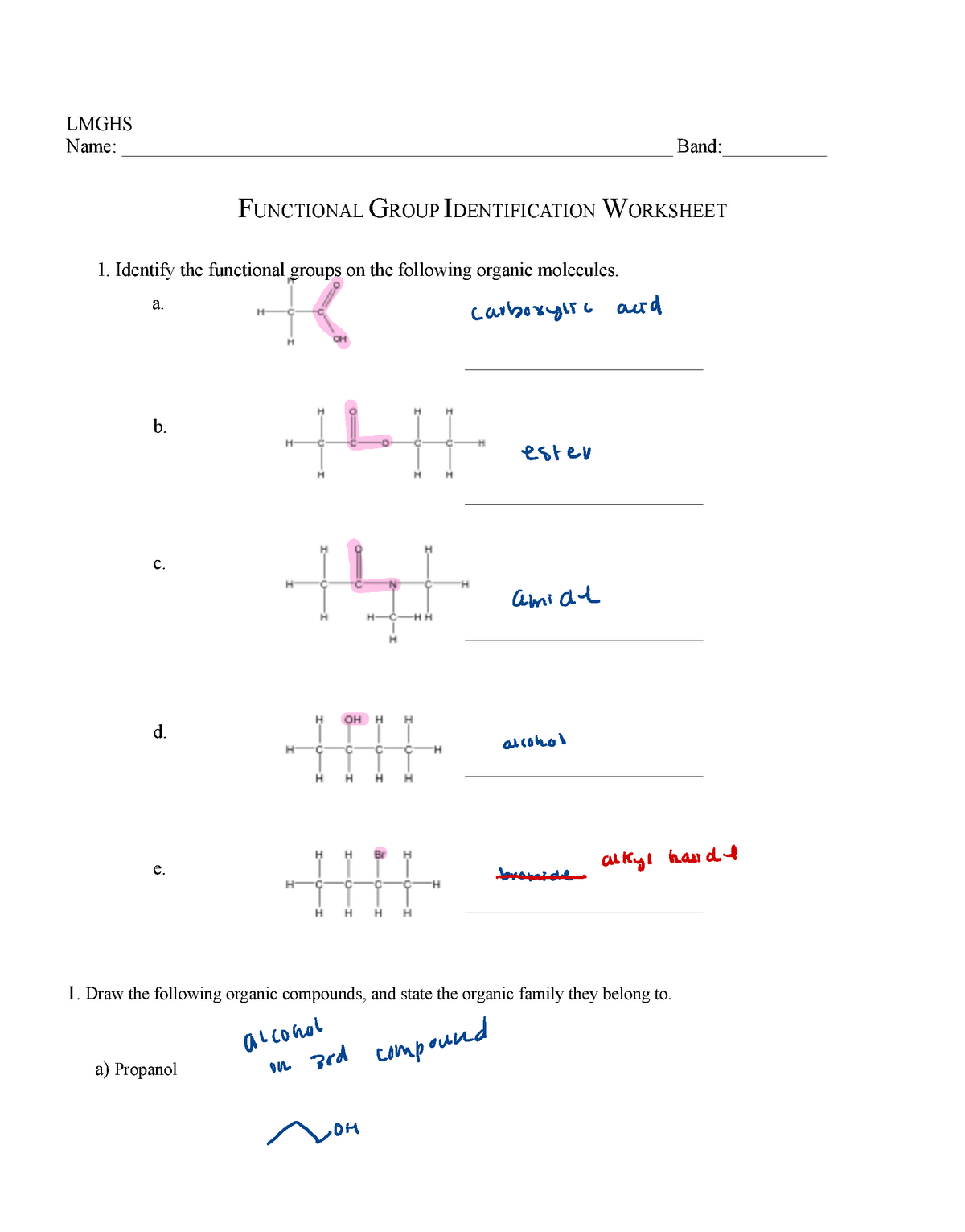 Identifying Functional Groups Worksheet