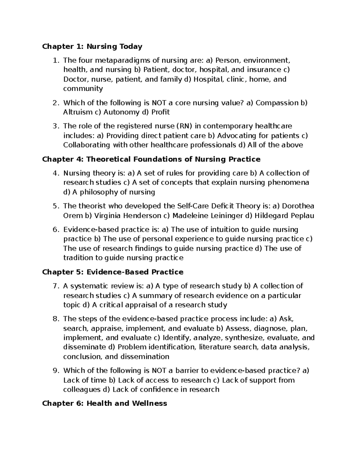 Exam 1 gemini review - Chapter 1: Nursing Today 1. The four ...