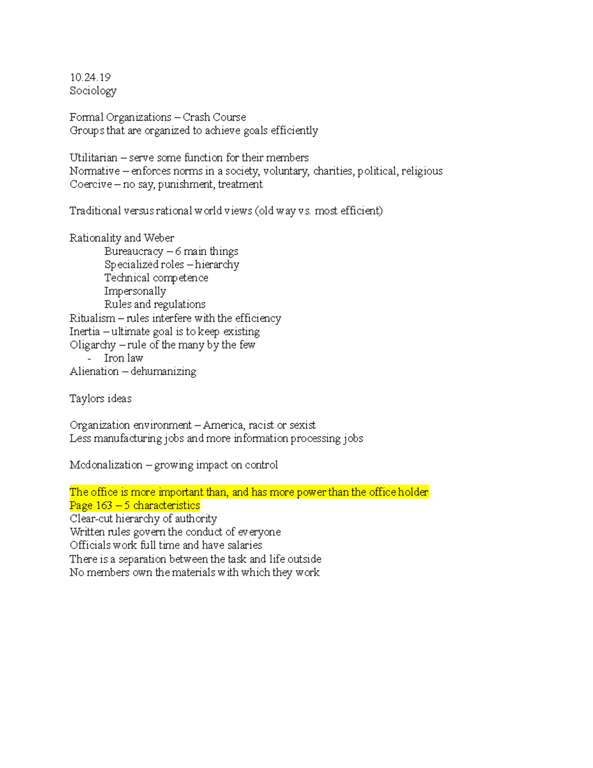 Crash Course Notes Formal Organizations 10. Sociology Formal