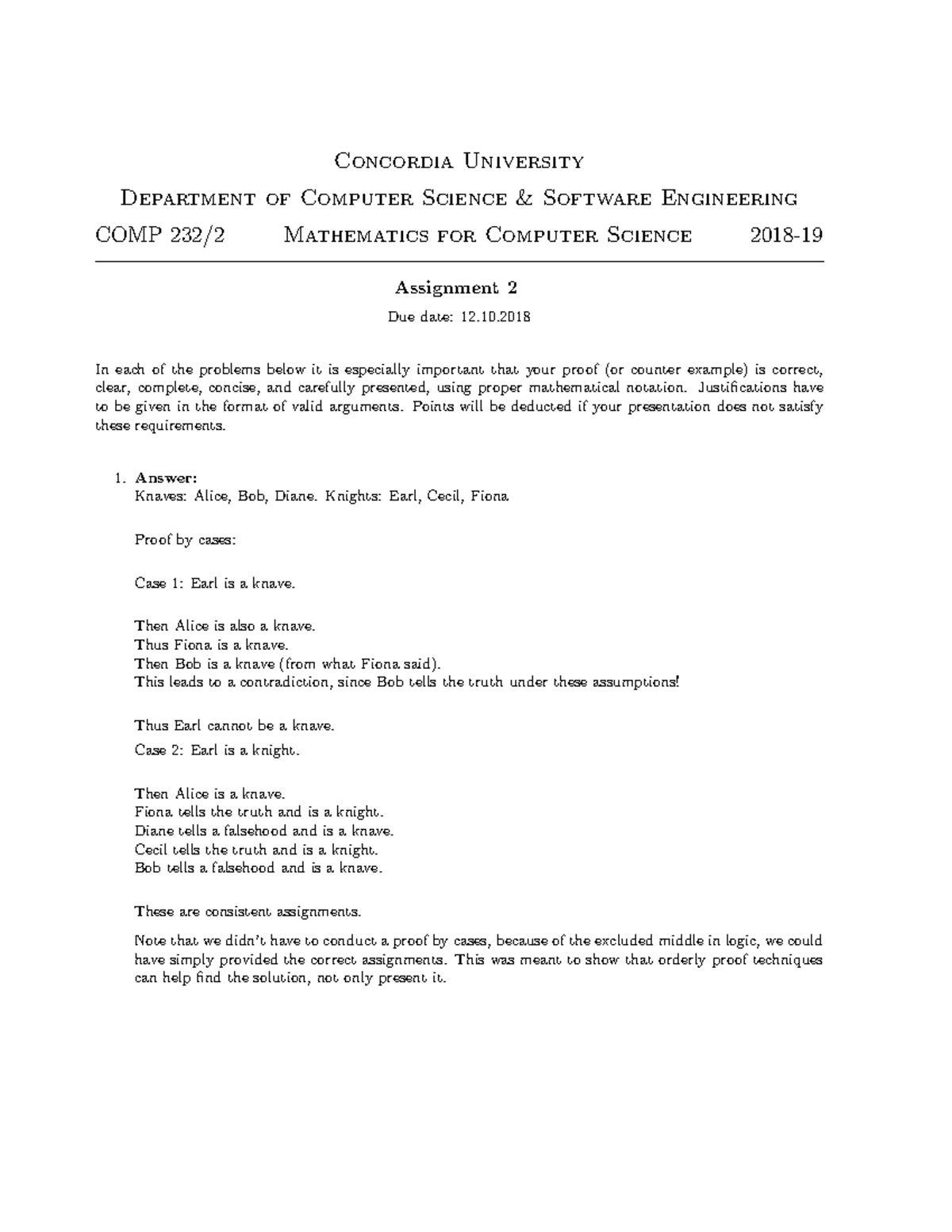 Assignment 2 Solutions FALL 2018 - Concordia University Department of ...