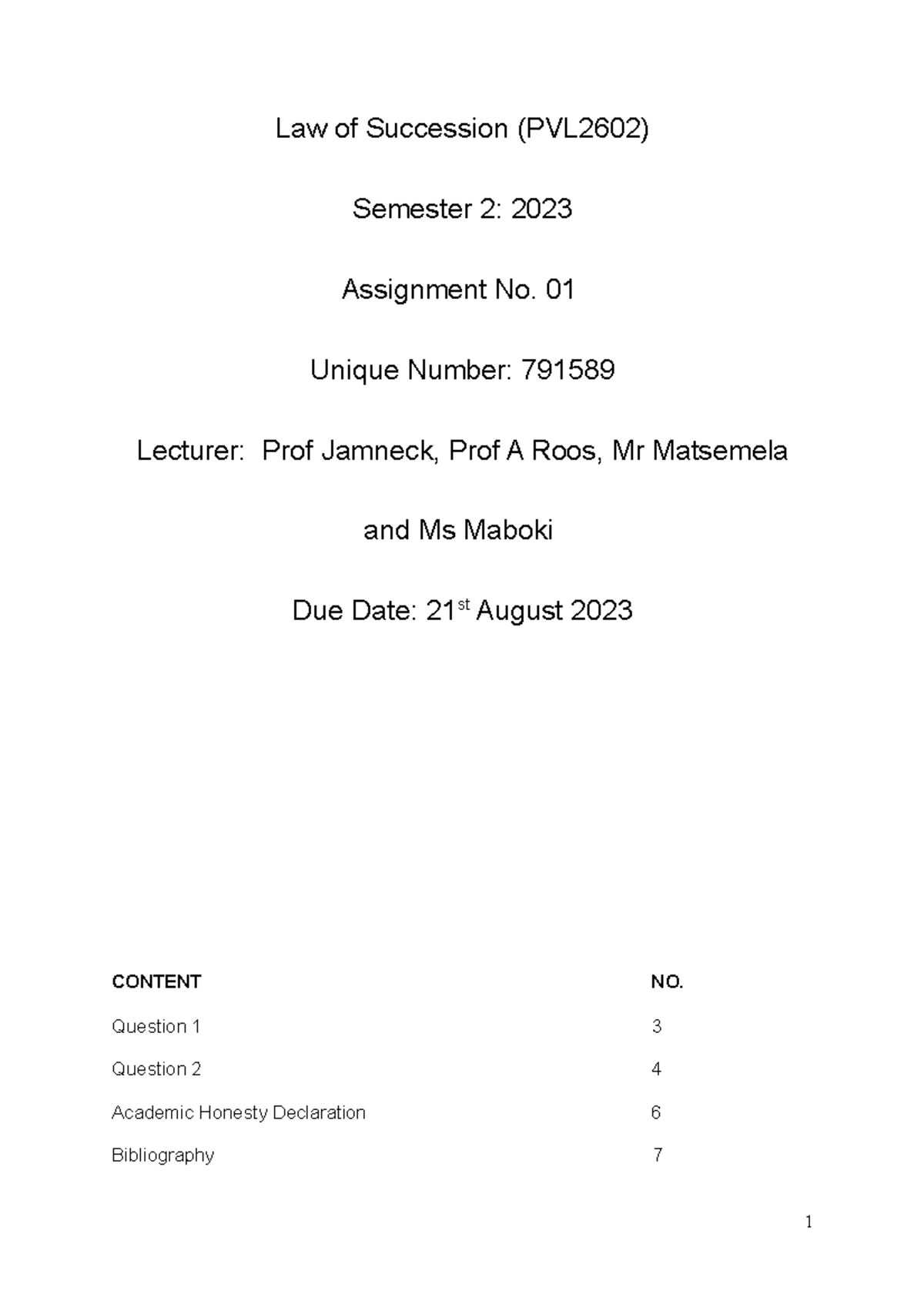 PVL2602 - Marked Assignment 1 - Due on the 21-08-2023 - Law of ...