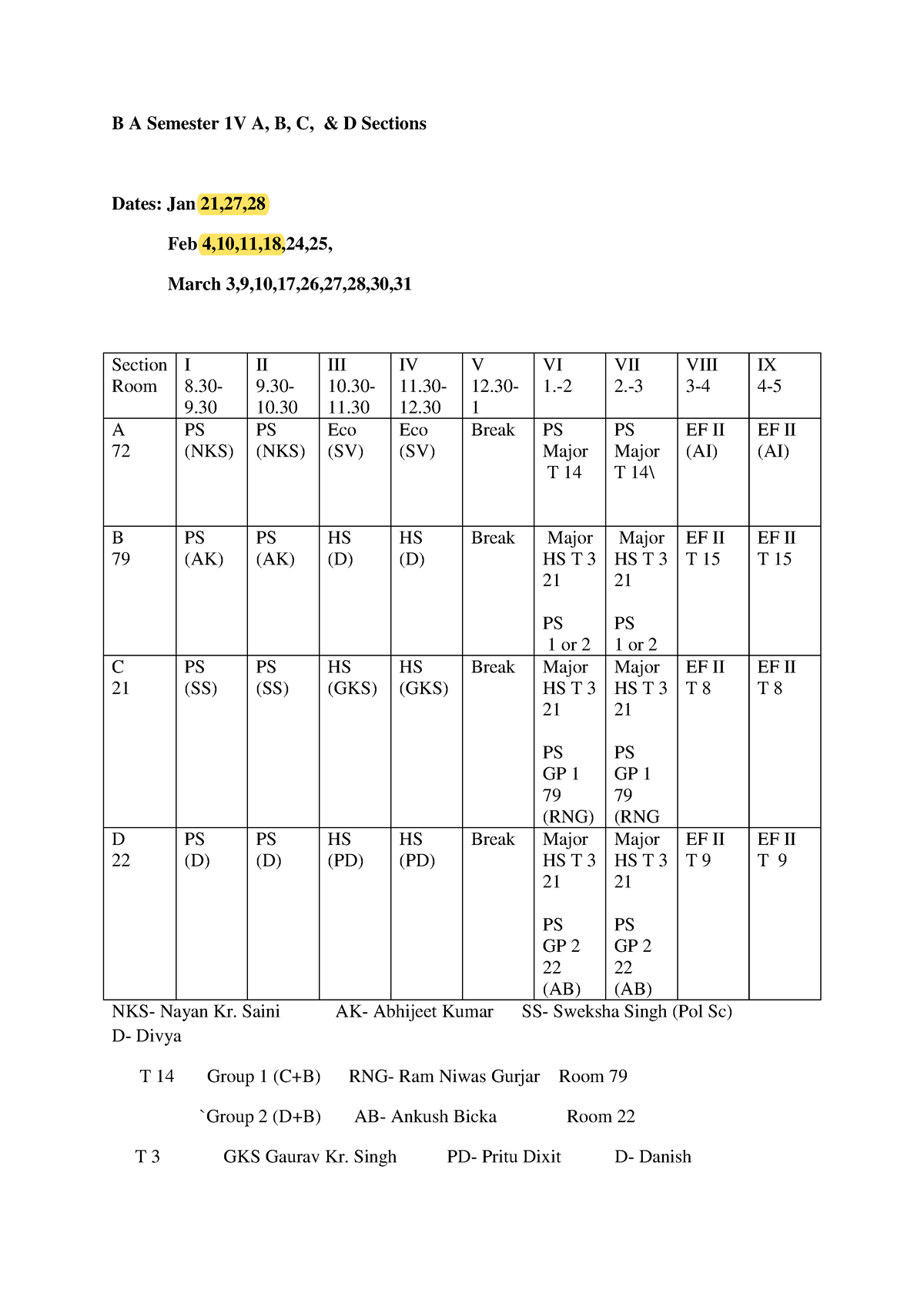 B A Semester 1V A B C D TT - Summary BA Honours Political Science - B A ...