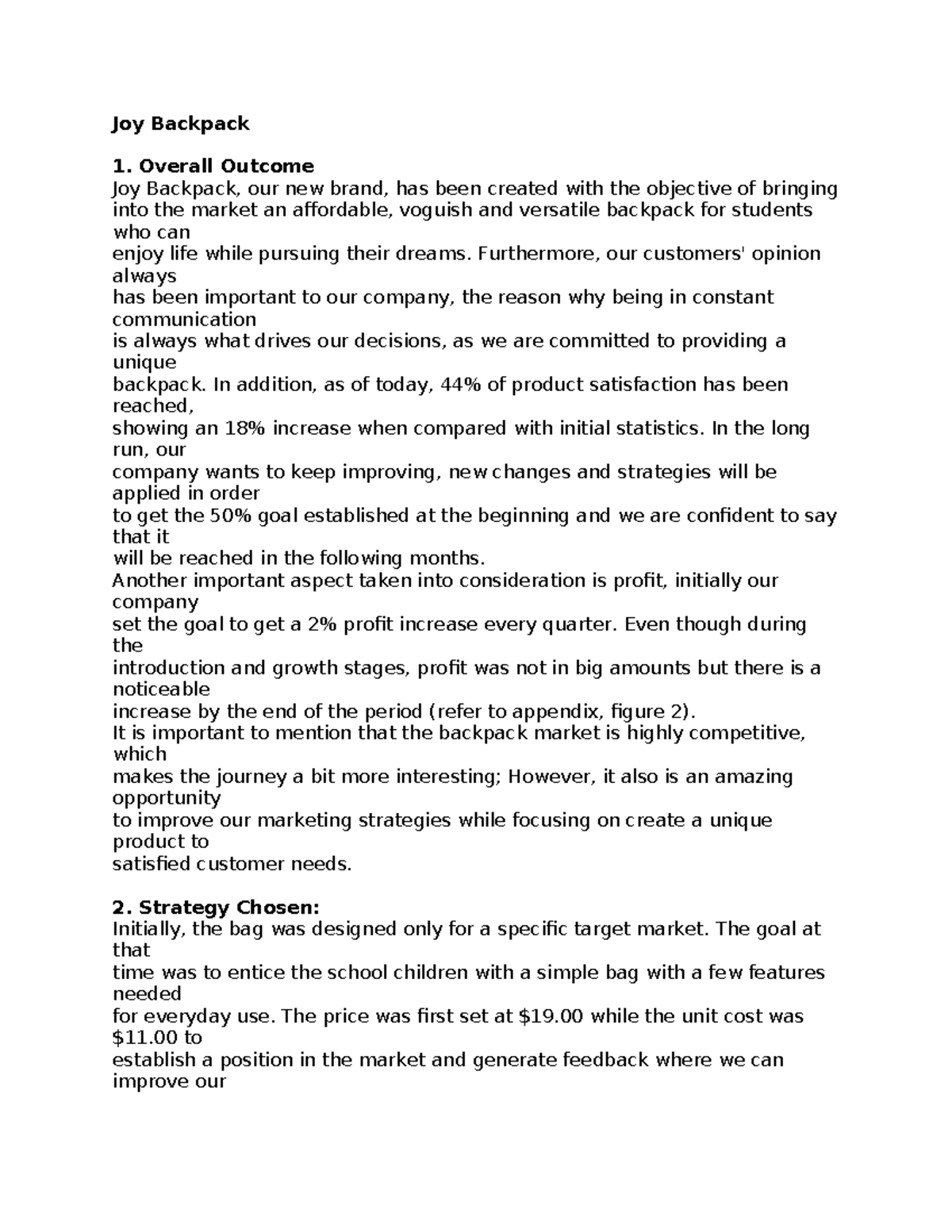 Joy Backpack - Project - Joy Backpack Overall Outcome Joy Backpack, our ...