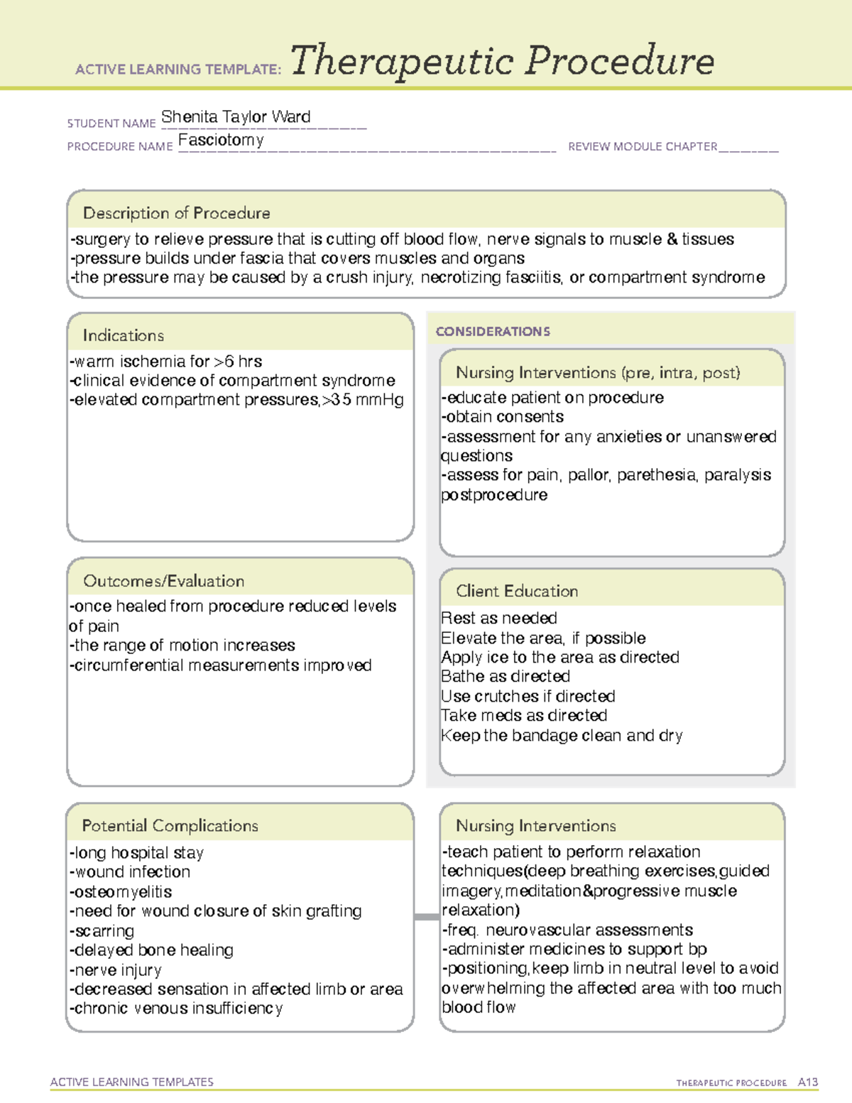 ATI Fasciotomy Template ACTIVE LEARNING TEMPLATES THERAPEUTIC 