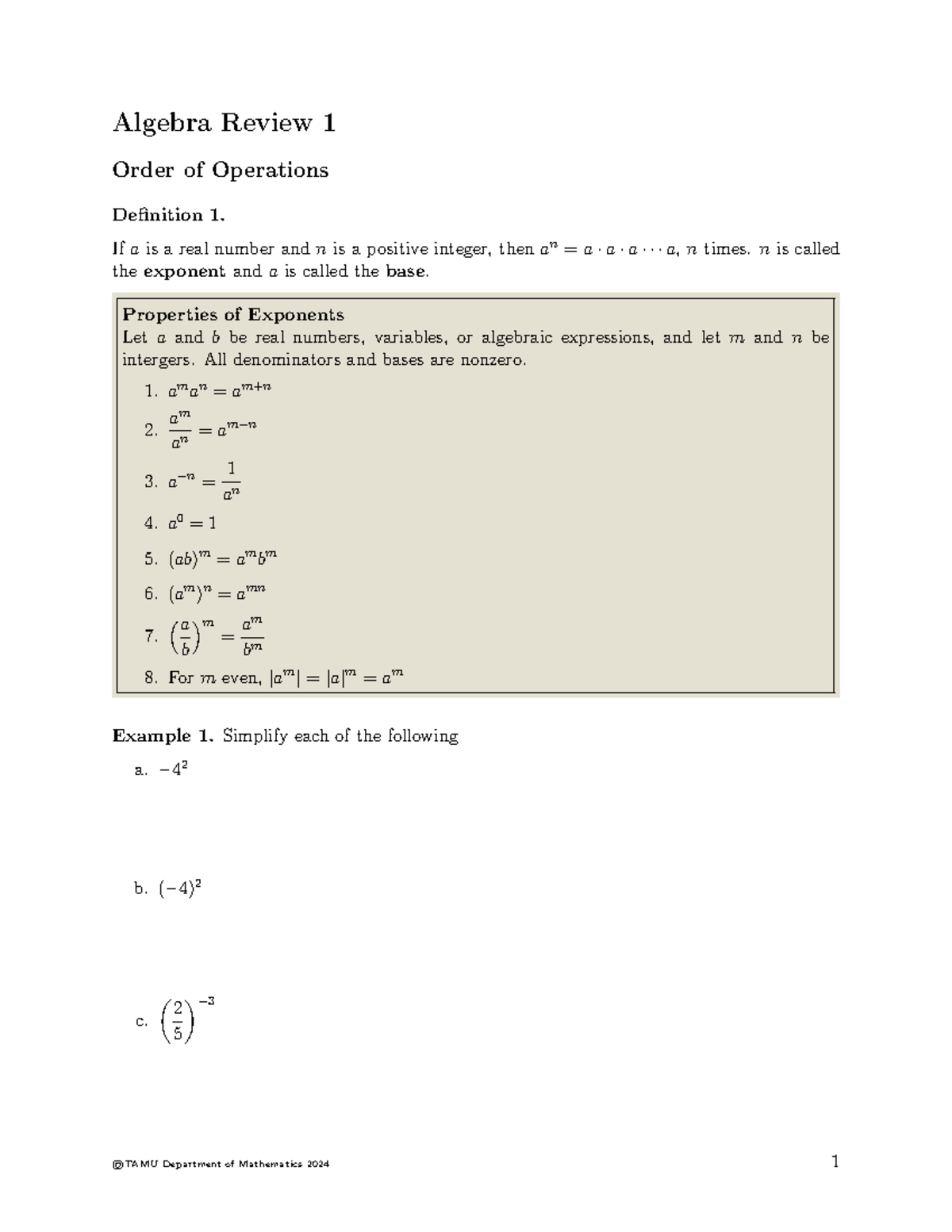 Alg Rev 1 - algebra review 1 math 150 with saud hussein - Algebra ...