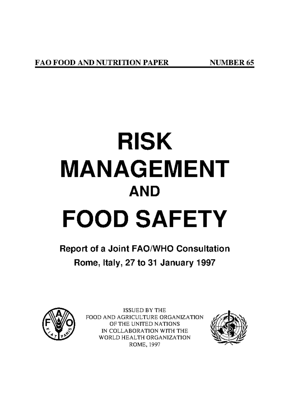 Risk Management - FAO FOOD AND NUTRITION PAPER NUMBER 65 RISK ...