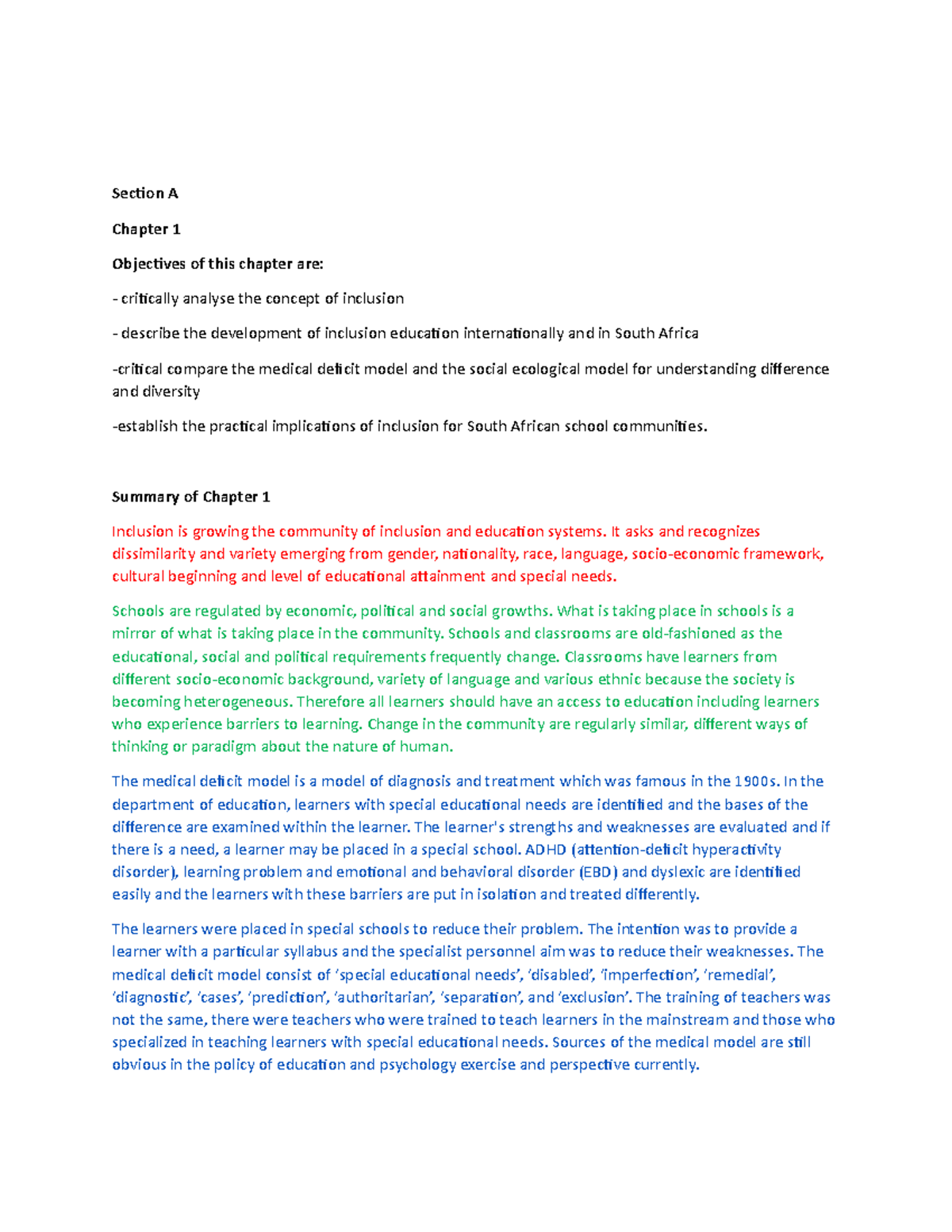 Chapter 1 - summary of chapetr 1 - Section A Chapter 1 Objectives of ...
