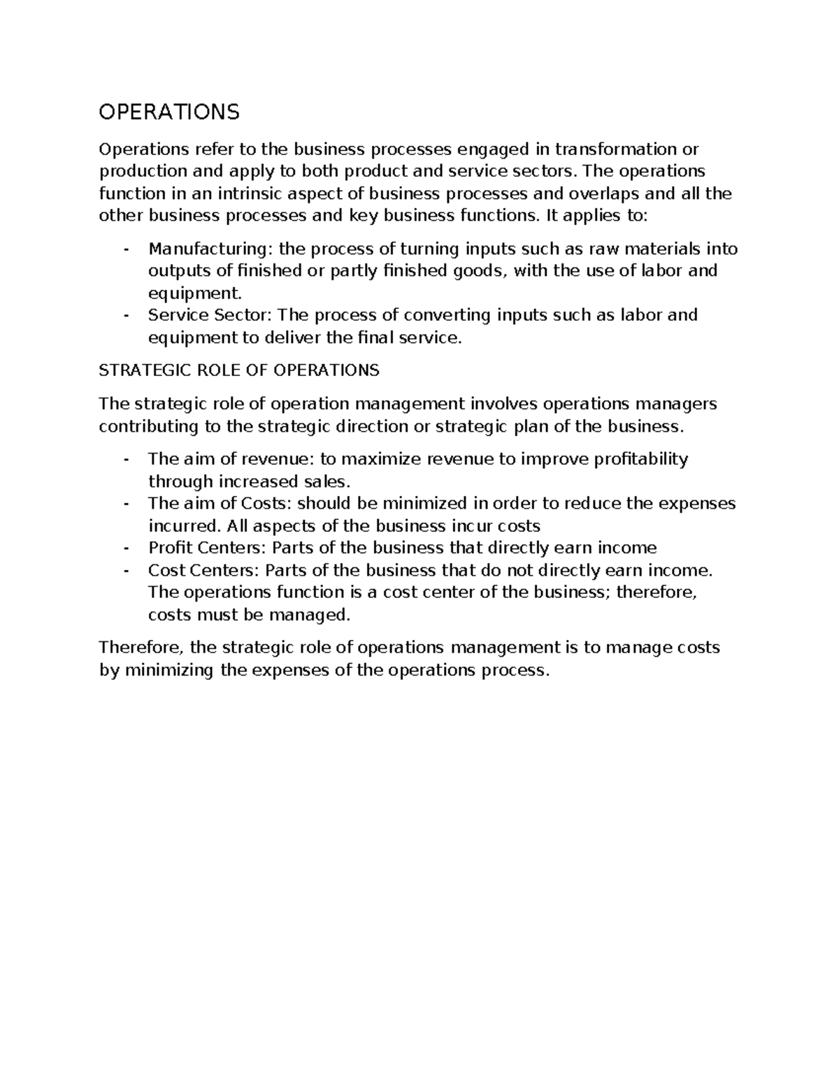 Operations - OPERATIONS Operations refer to the business processes ...