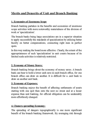 Merits and Demerits of Unit and Branch Banking