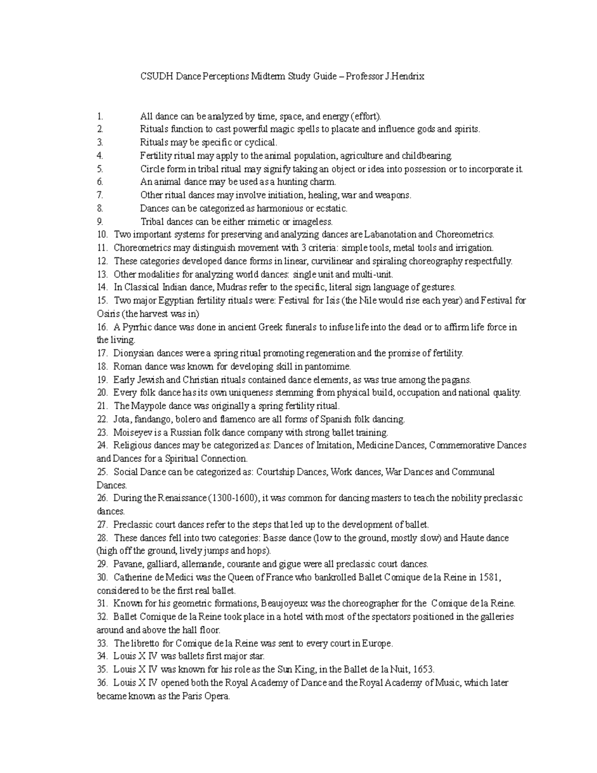 Dance 130 midterm study guide - CSUDH Dance Perceptions Midterm Study ...