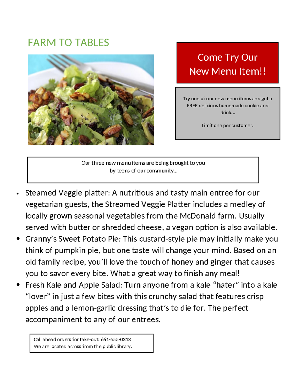 debate evalution - FARM TO TABLES Come Try Our New Menu Item!! Try one ...