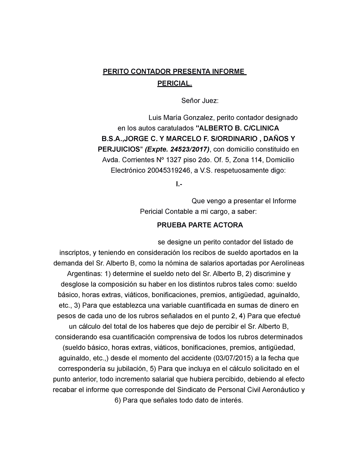 Informe Perito Contable Grupo D Perito Contador Presenta Informe