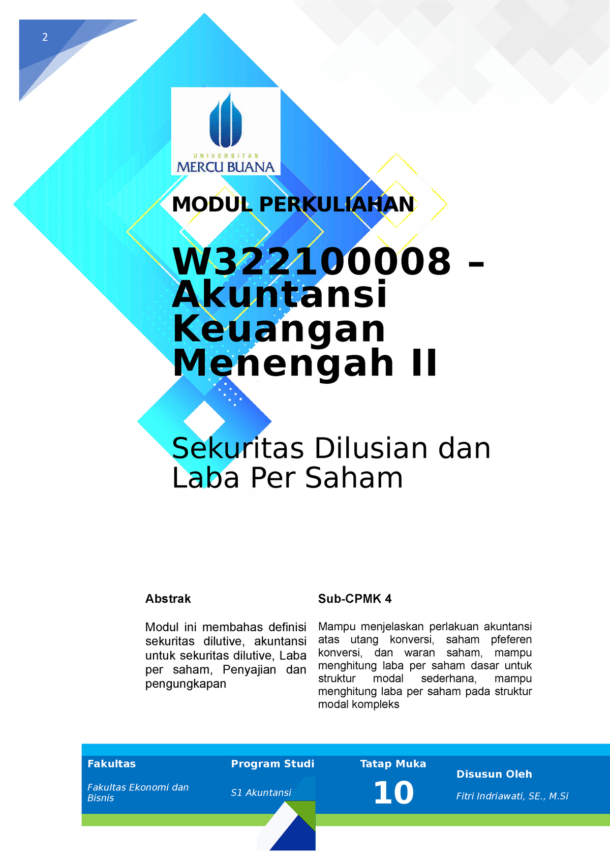 Modul AKM 2 10 - Akuntansi Keuangan Menengah 2 - 2 MODUL PERKULIAHAN ...