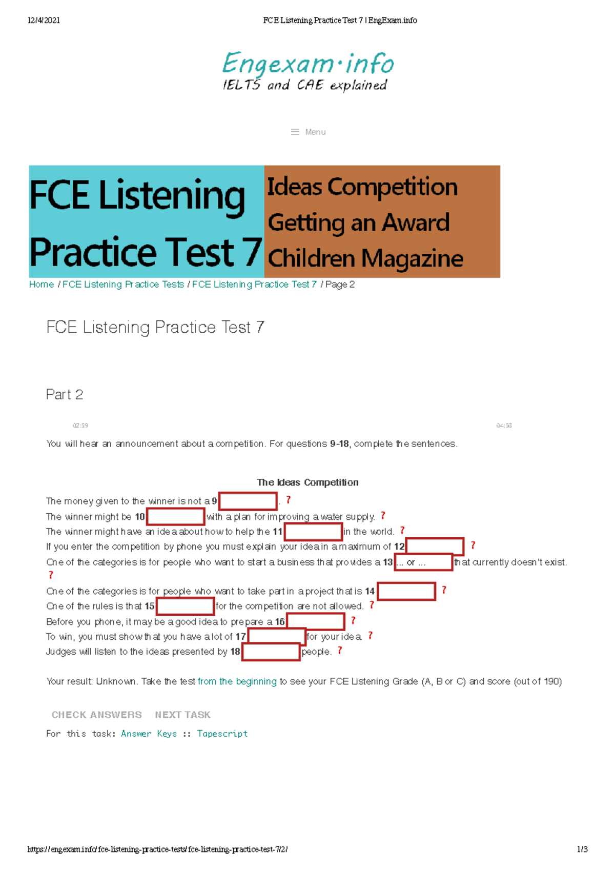 The Ideas Competition FCE Listening Practice Test 7 Eng Exam 12 4 2021 FCE Listening Practice 