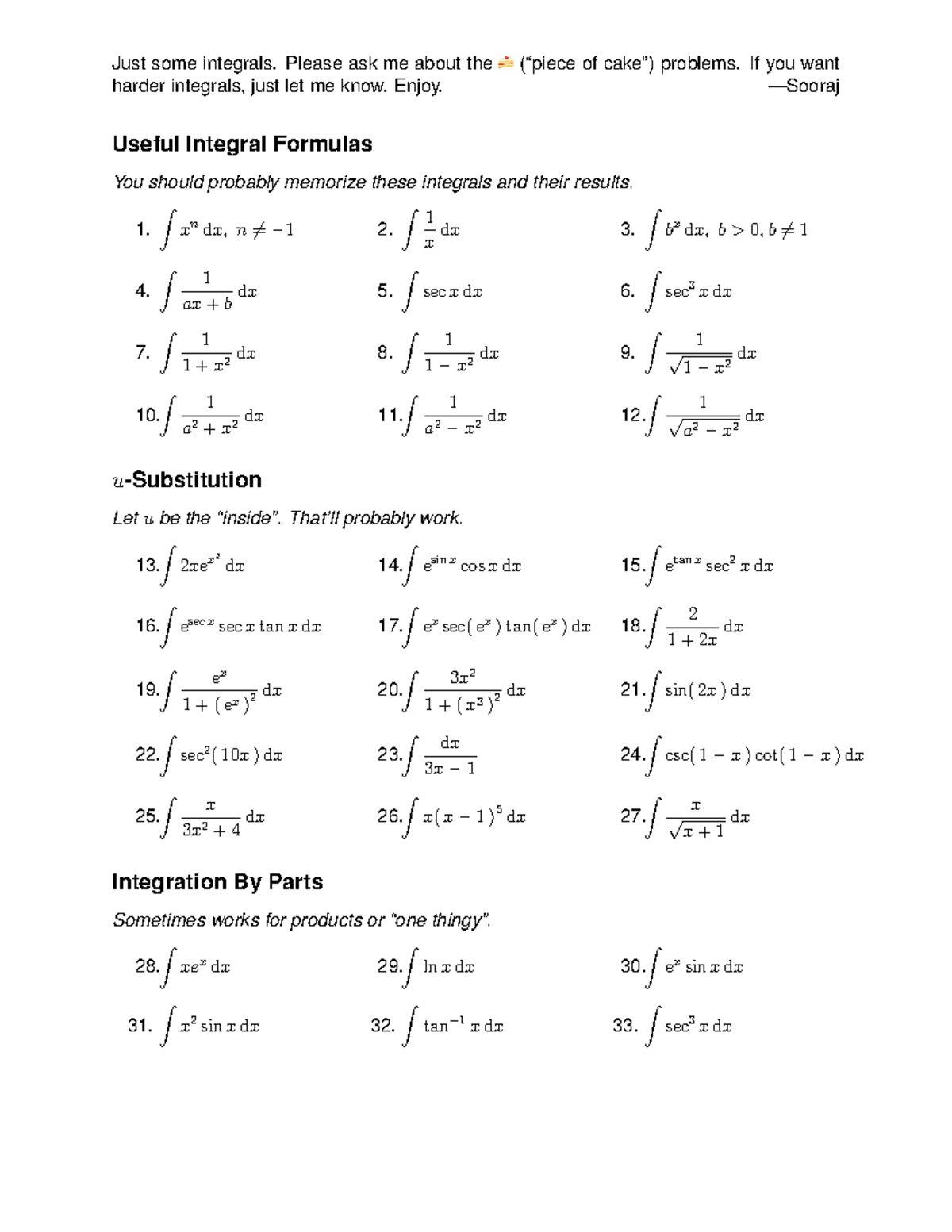 Some Integrals - Calc - Just some integrals. Please ask me about the ...