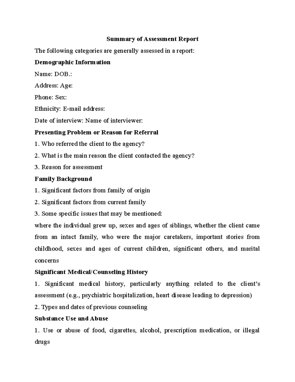 Report-writing- Format - 4 Summary of Assessment Report The following ...