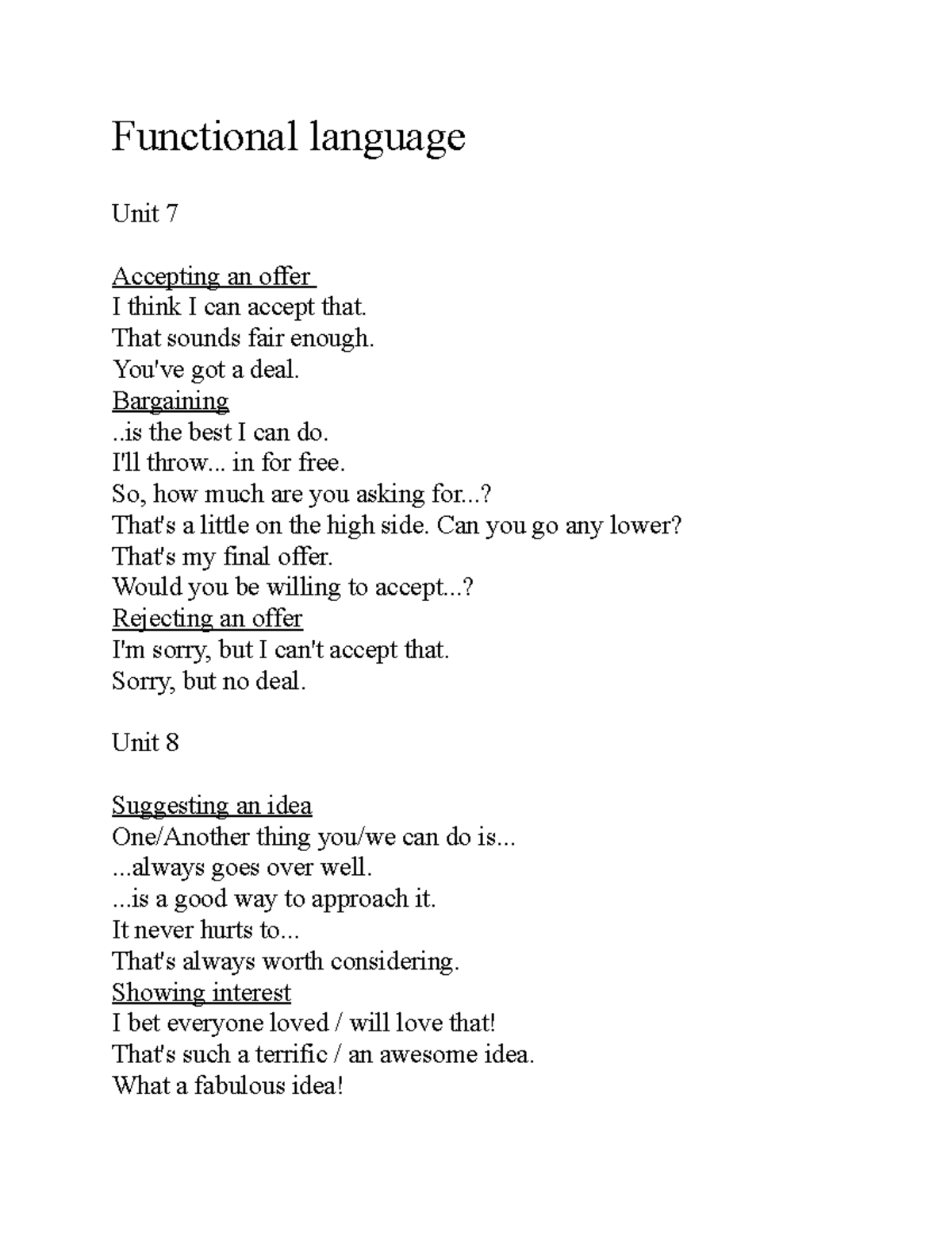 Functional language 7,8,9 - Functional language Unit 7 Accepting an ...