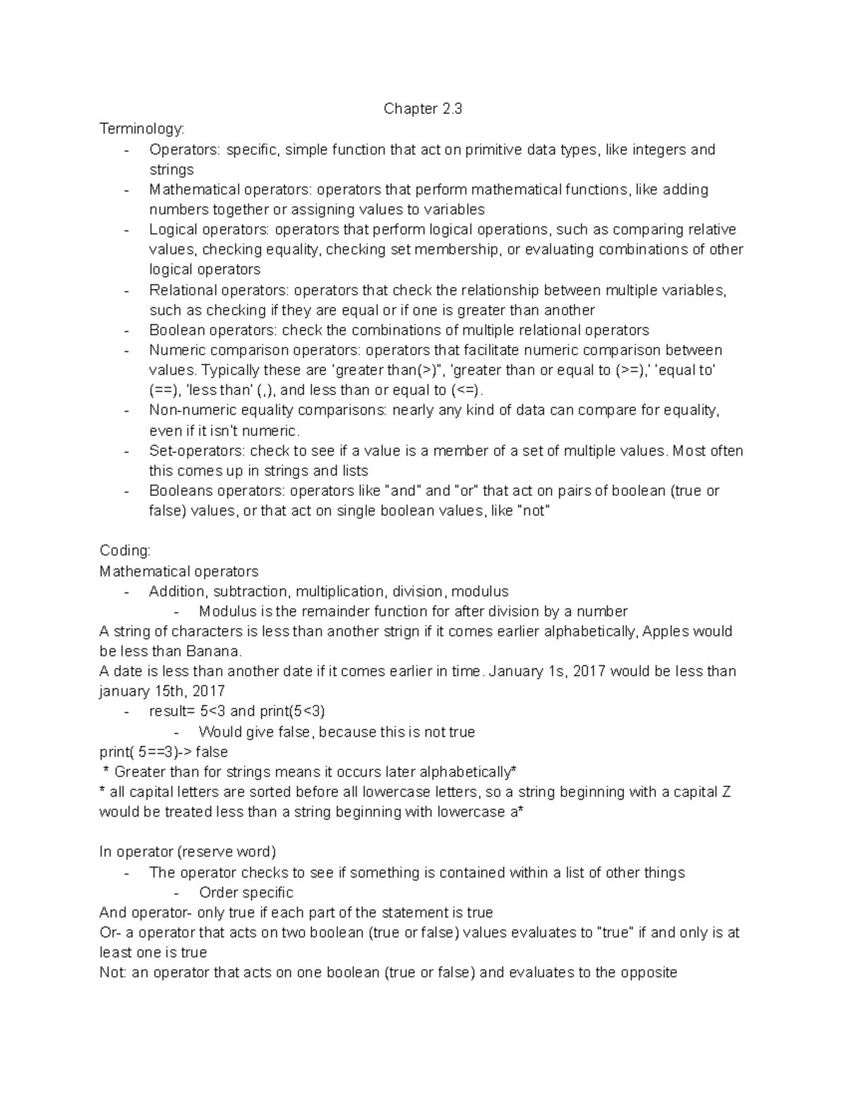 Chapter 2 - Chapter 2. Terminology: Operators: specific, simple ...