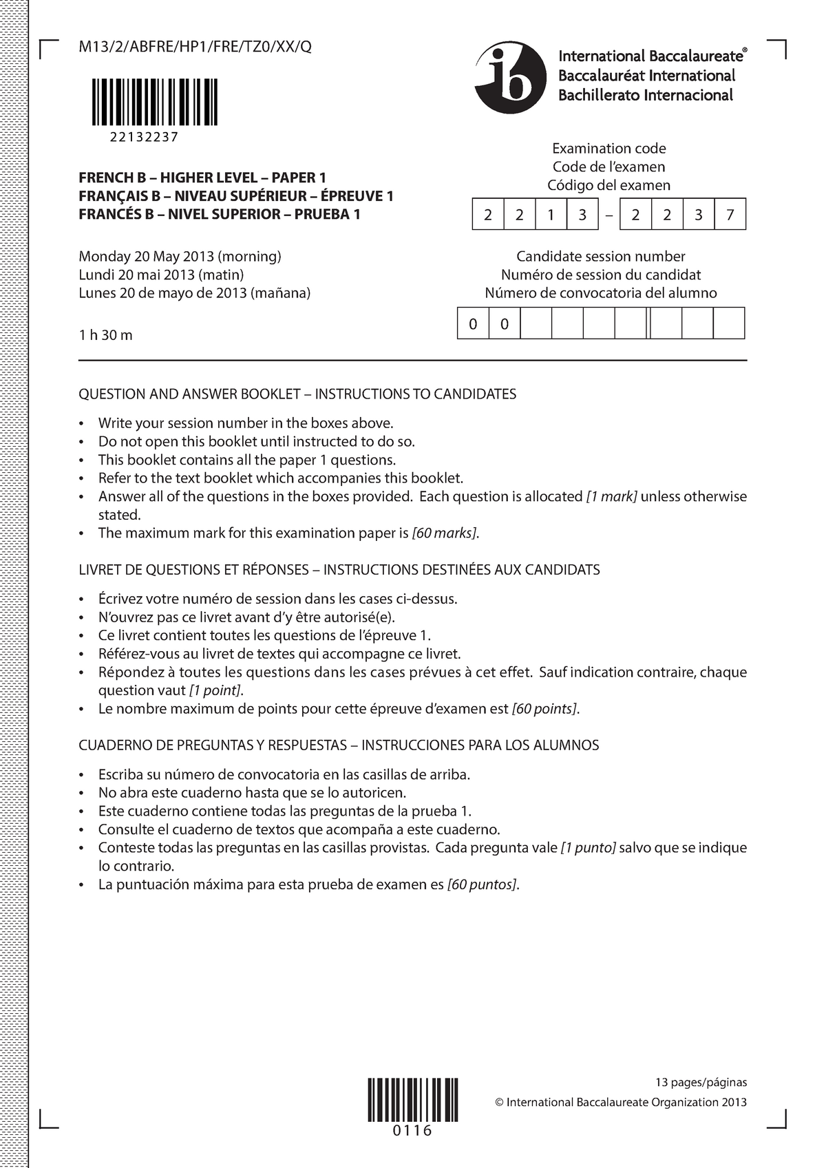 french-b-hl-paper-1-question-booklet-13-pages-p-ginas-m13-2-abfre-hp1