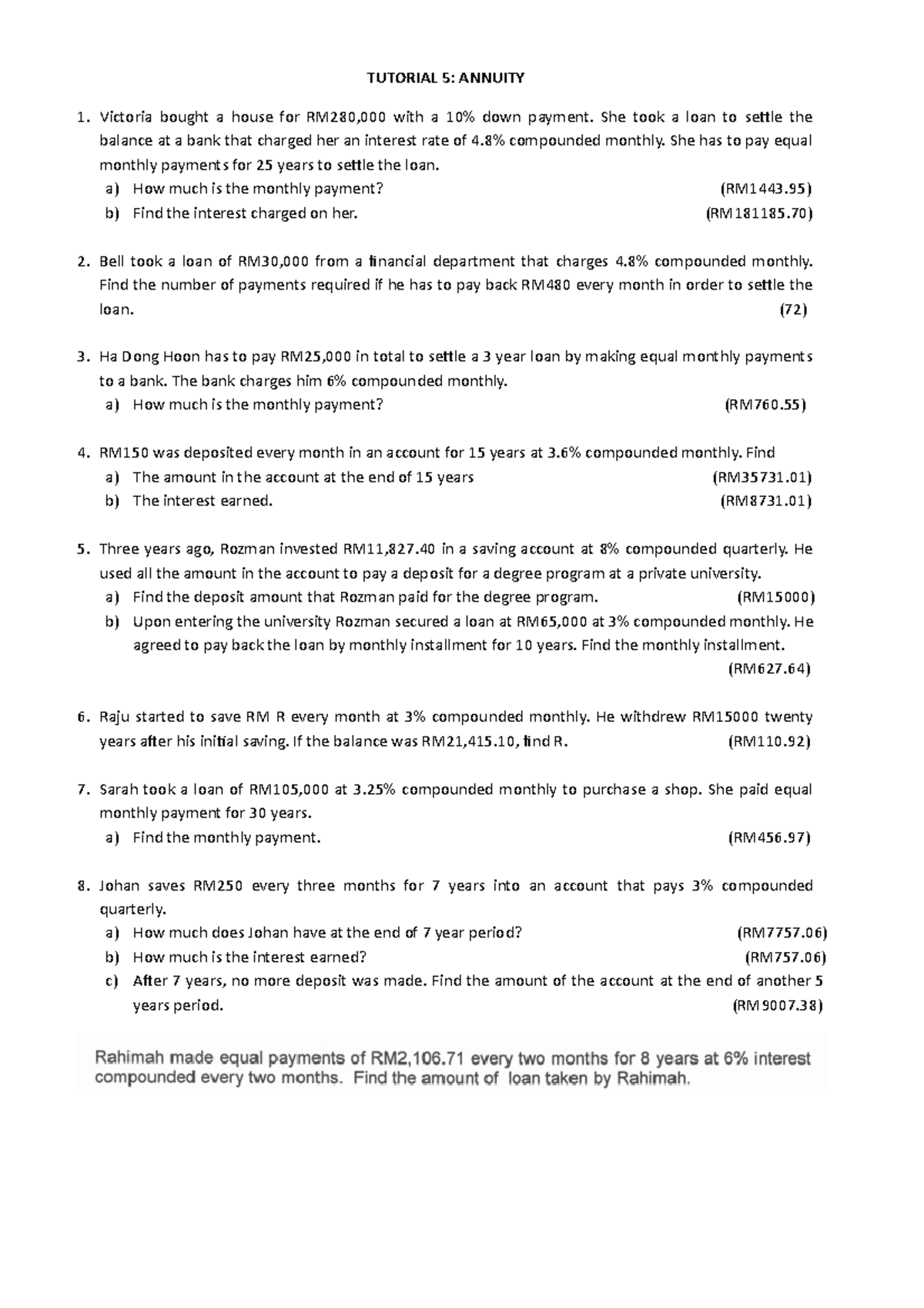 Tutorial 5 Annuity - Question For Mat112 - Tutorial 5: Annuity Victoria 