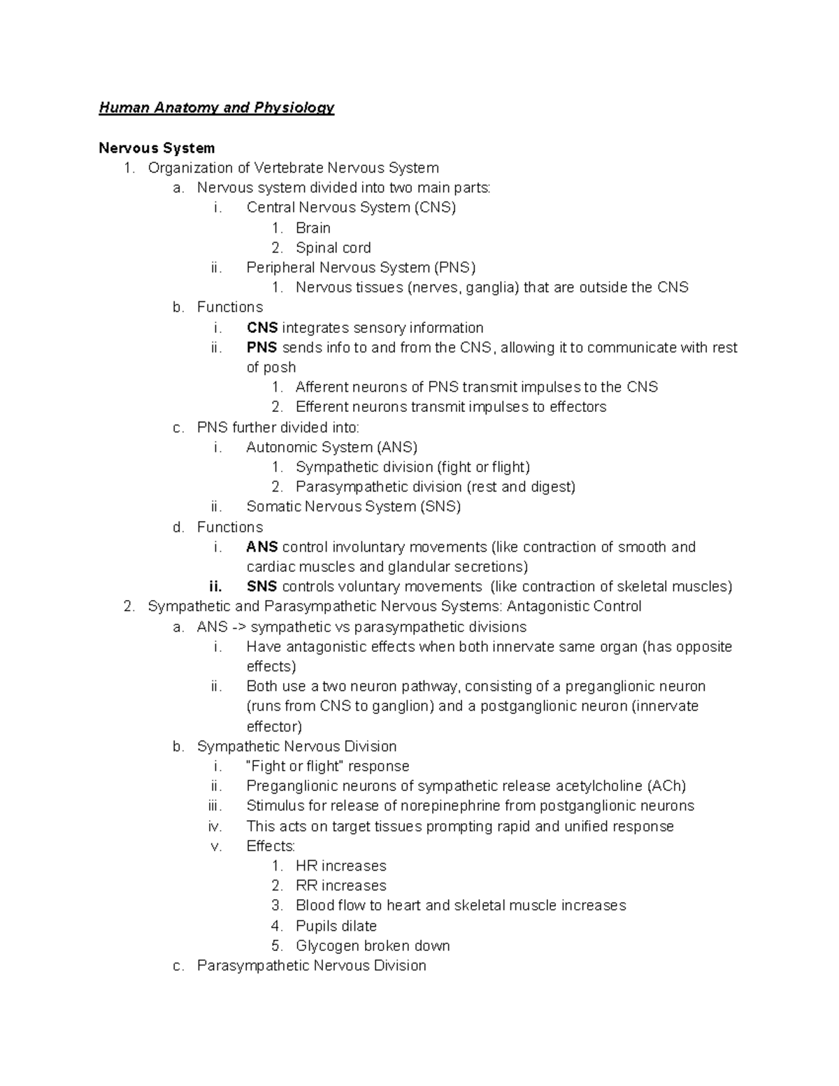 Anatomy & Physiology Notes: Nervous System - Human Anatomy and ...