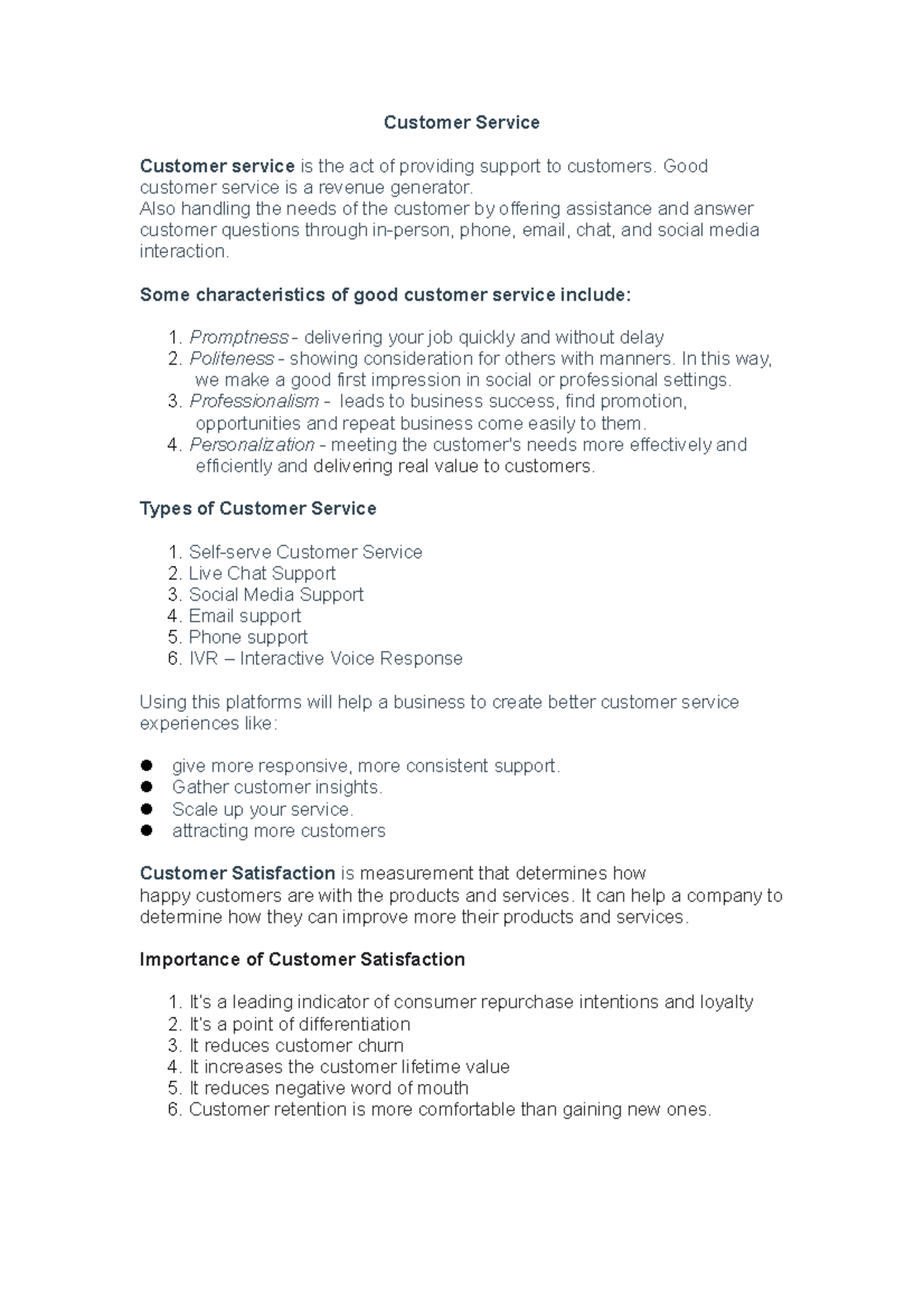 Customer Service - Customer Service Customer service is the act of ...