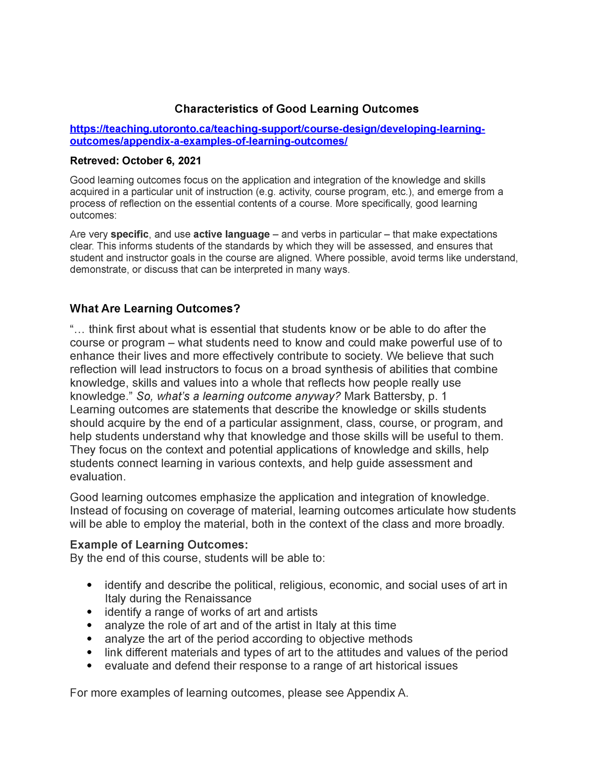 characteristics of good learning outcomes essay