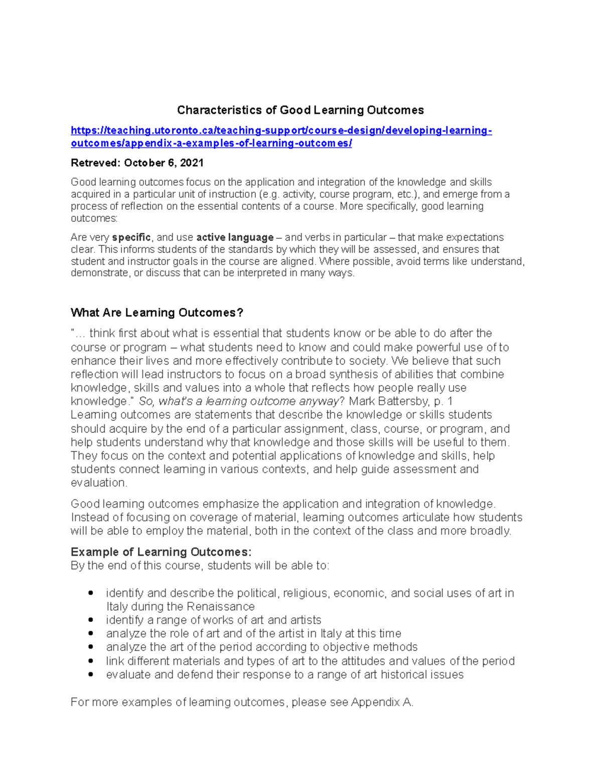 characteristics of good learning outcomes essay