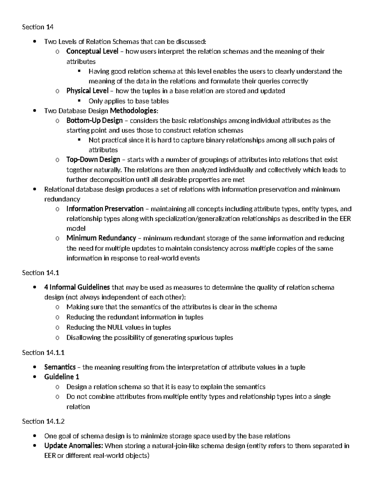 CS 6400 Exam 4 Notes - Section 14 Two Levels of Relation Schemas that ...