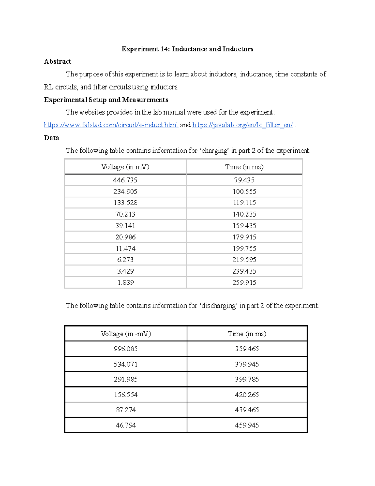 PHYS51 Experiment 14 lab 14 Inductance and Inductors Experiment 14