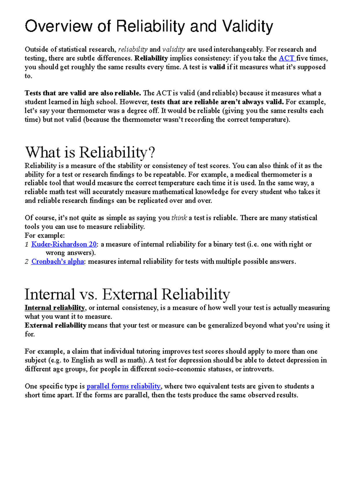 Reliability Notes Overview Of Reliability And Validity Outside Of 