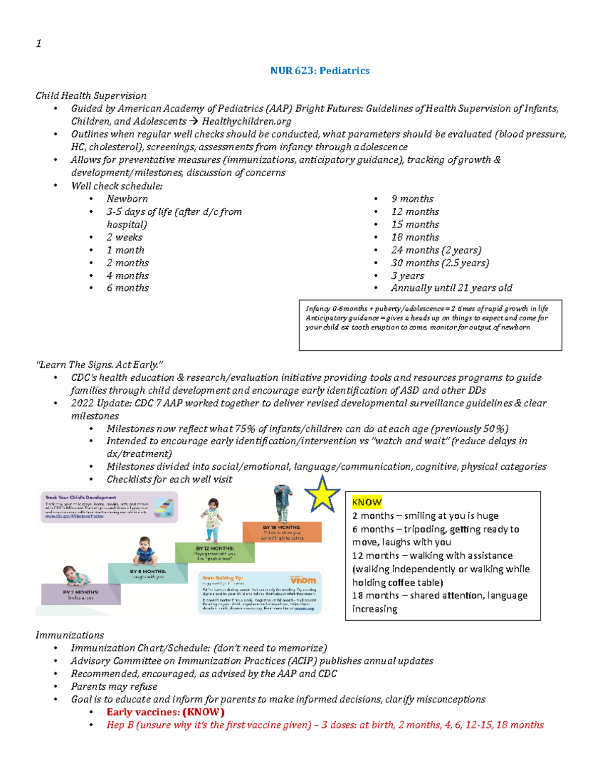 PEDS (study guide) - pediatric - NUR 623: Pediatrics Child Health ...