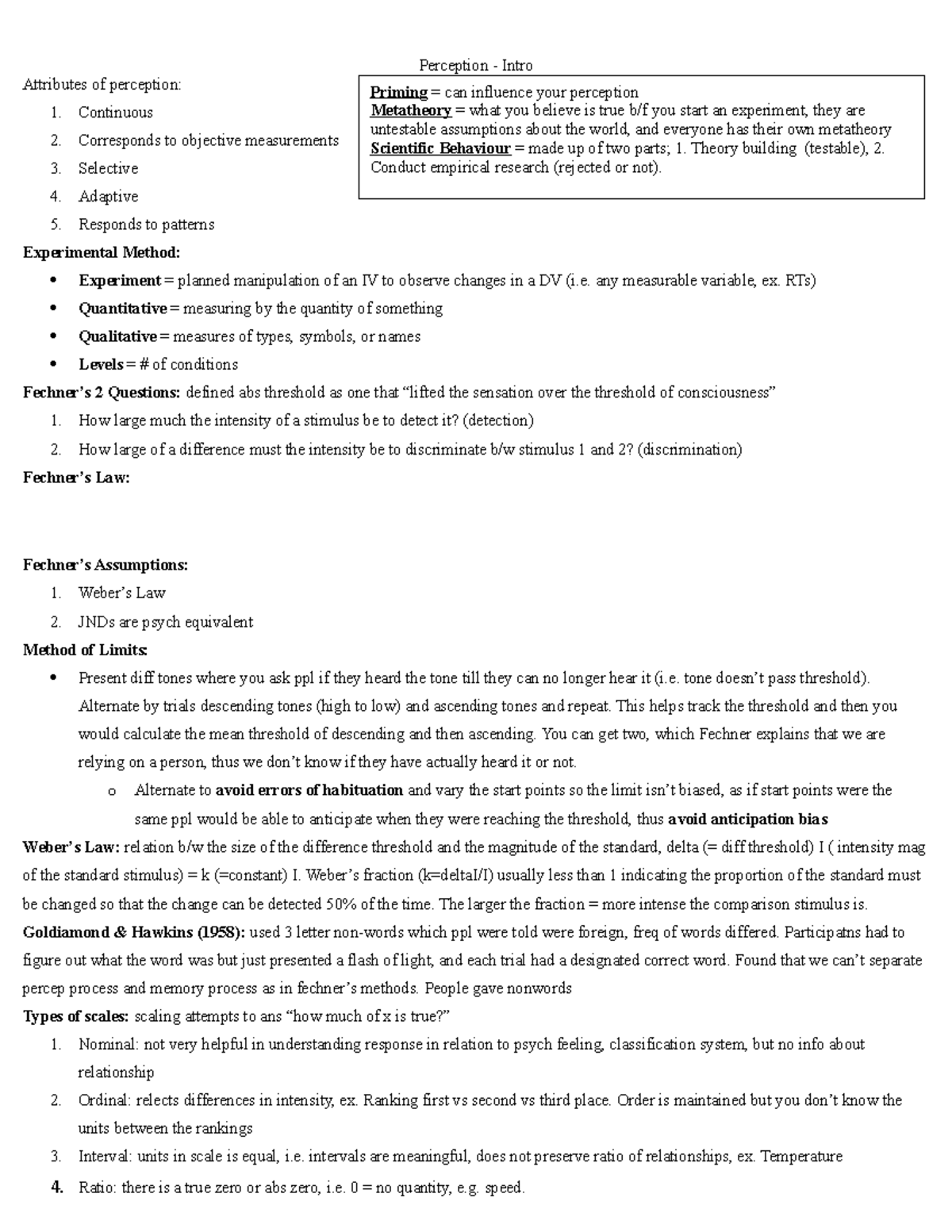 Percep intro - Perception - Intro Attributes of perception: Continuous ...